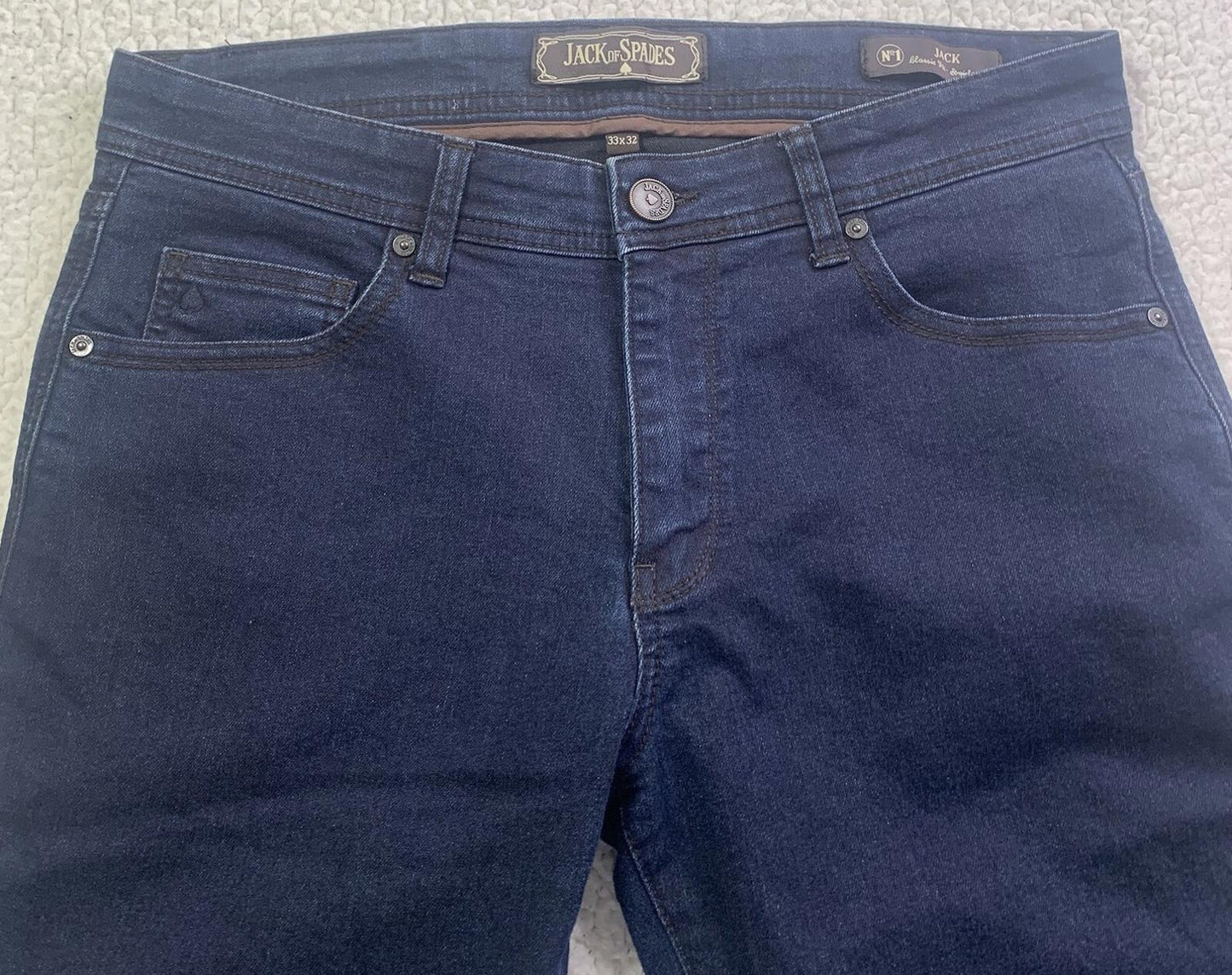 Jack of Spades Men's Jeans 33 x 26.5 Altered Dark Blue Straight Leg Classic Fit
