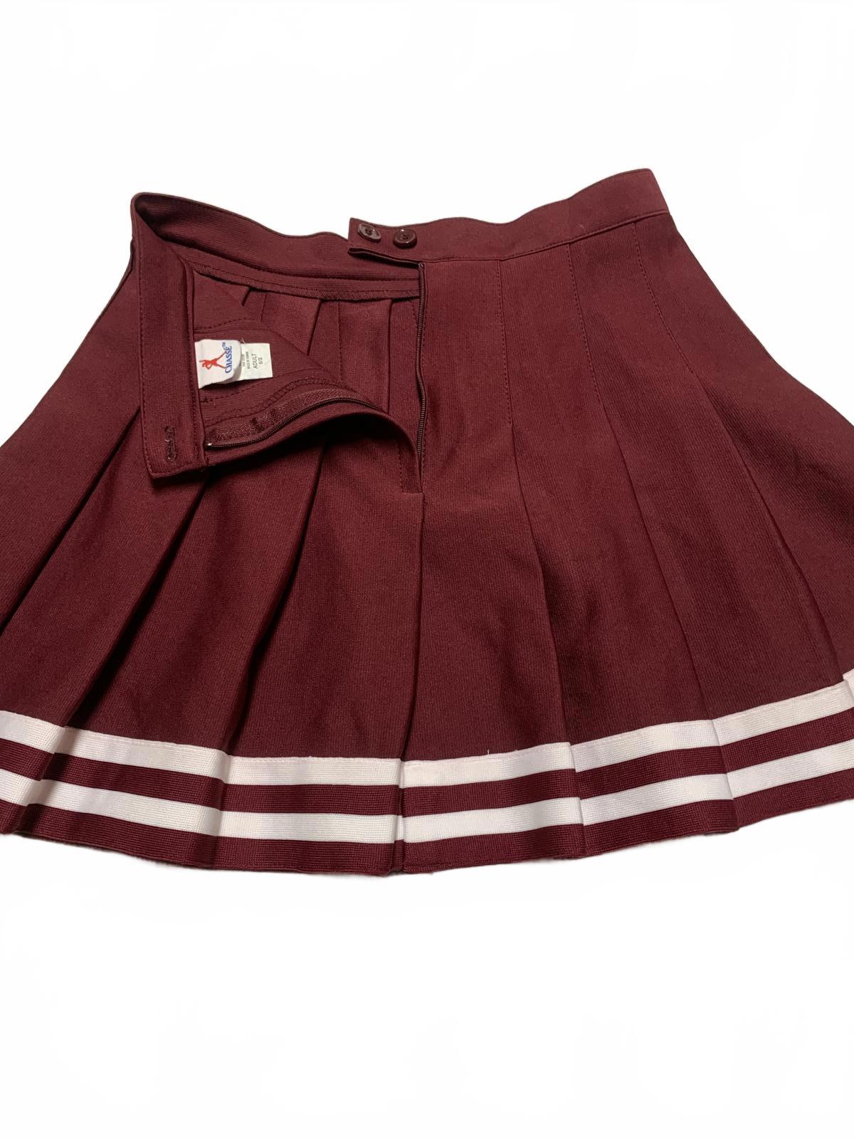 VTG Chasse Women's Adult 6 S Burgundy Pleated Skirt White Stripes Cheerleader