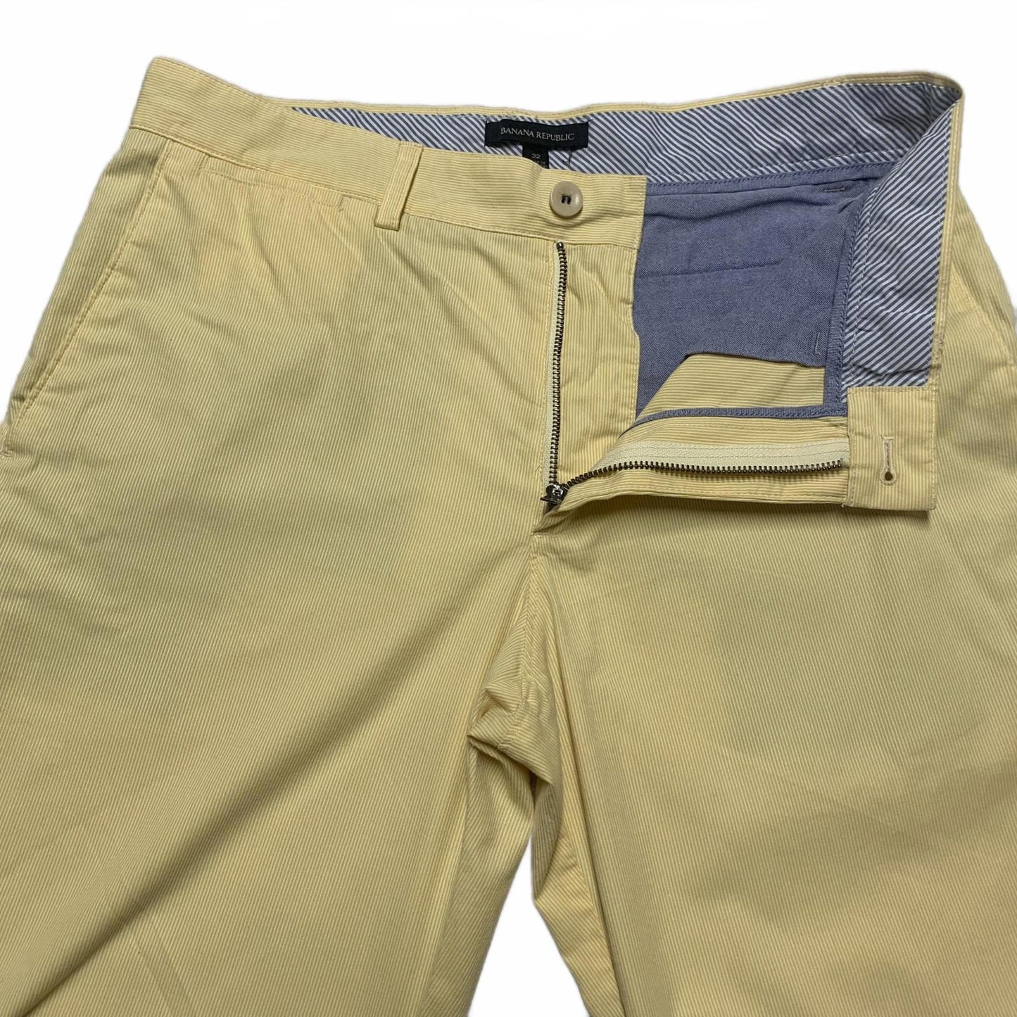 Banana Republic Mens Sz 32 Yellow PinStriped chino Shorts W34 Cotton