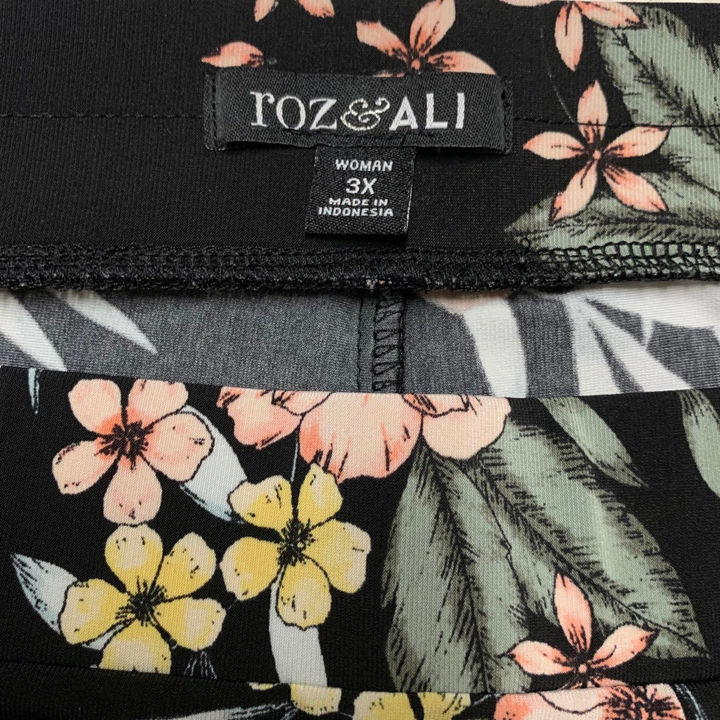 Roz & Ali Sz 3X Floral Print Wide Leg Pants Tropical Vibe W43X29 L