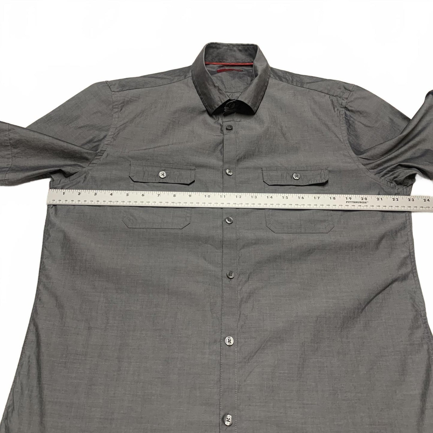Alfani Men's Large Gray Slim Fit Short Sleeve Button-Up Shirt