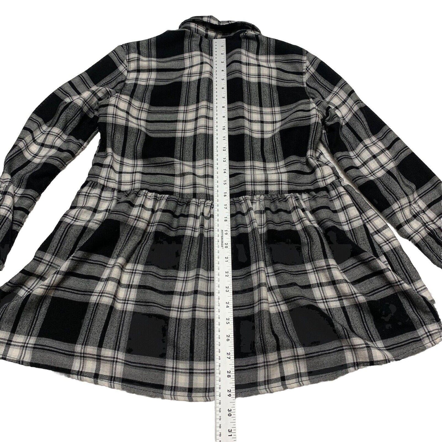 American Eagle Plaid Flannel Tunic Size Small Black White Pin Tuck Jegging Fit M