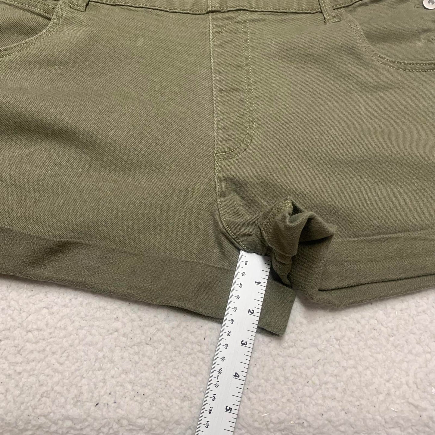 NOBO No Boundaries Womens Sz XXL (19) Olive Green Denim Overalls Shorts W40