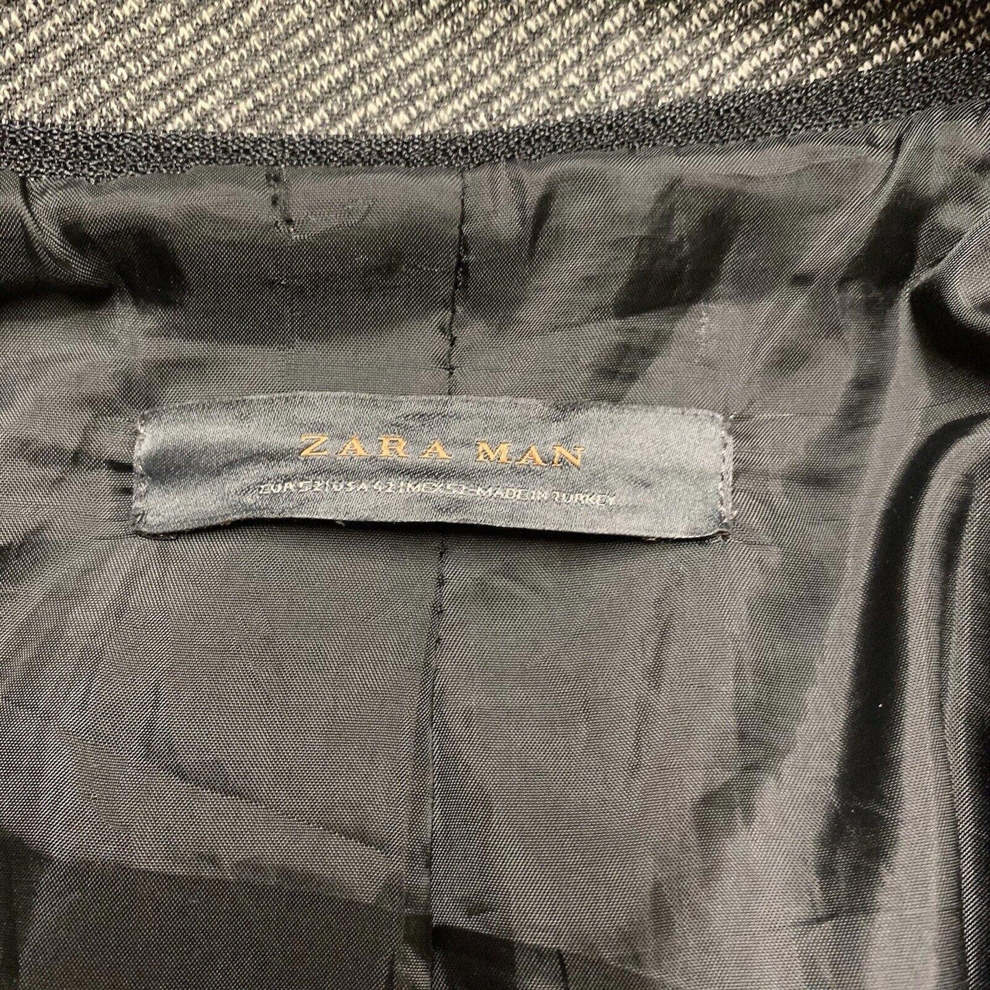 Zara Man buckle High Collar Coat Size 42 Herringbone Gray Made in Turkey