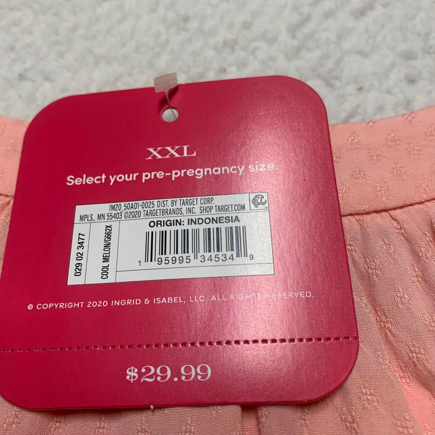 Isabel Maternity Women's Size XXL Peachy Pink Peasant Shirt
