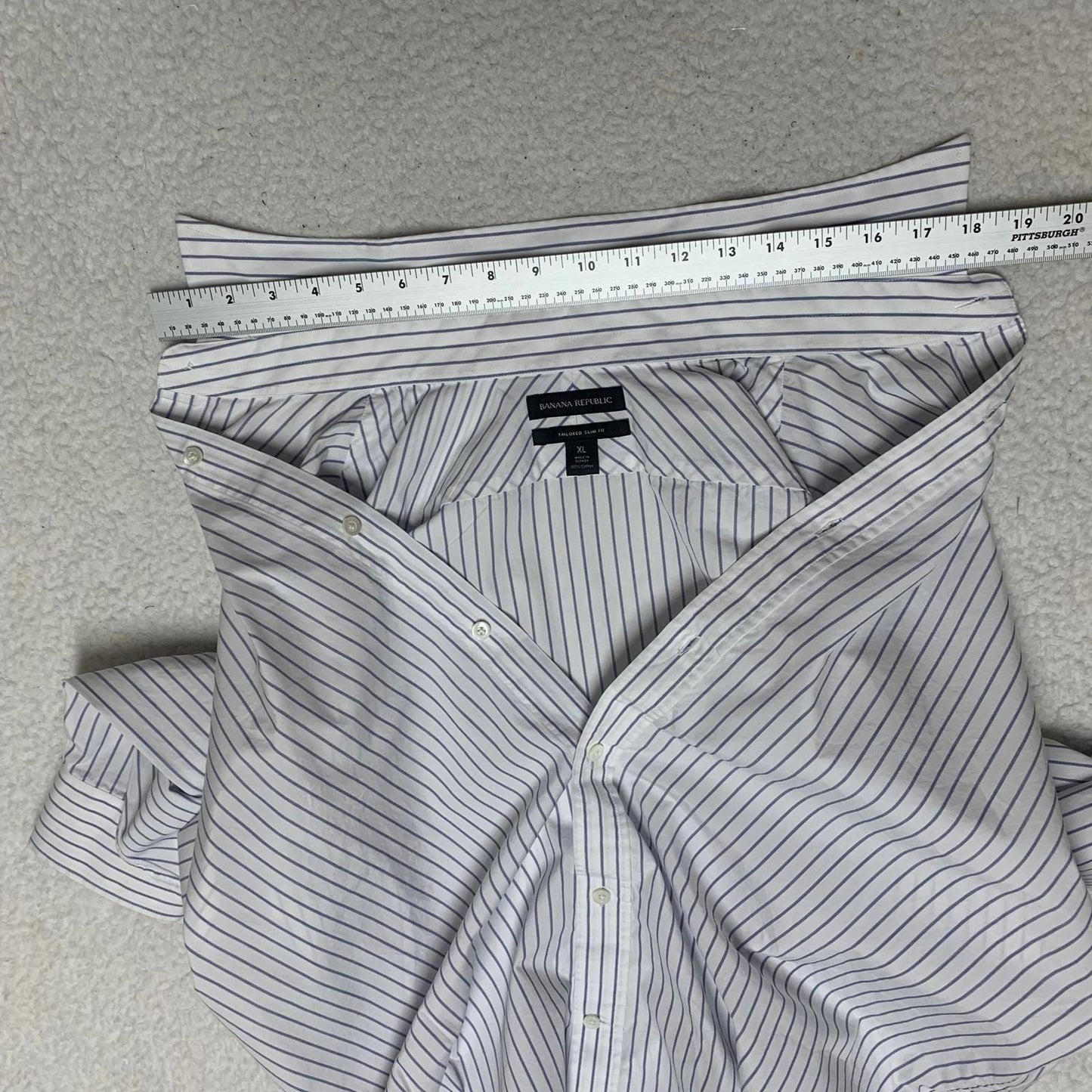 Banana Republic Men's Size XL Slim Fit White Blue Striped Button-Up Shirt