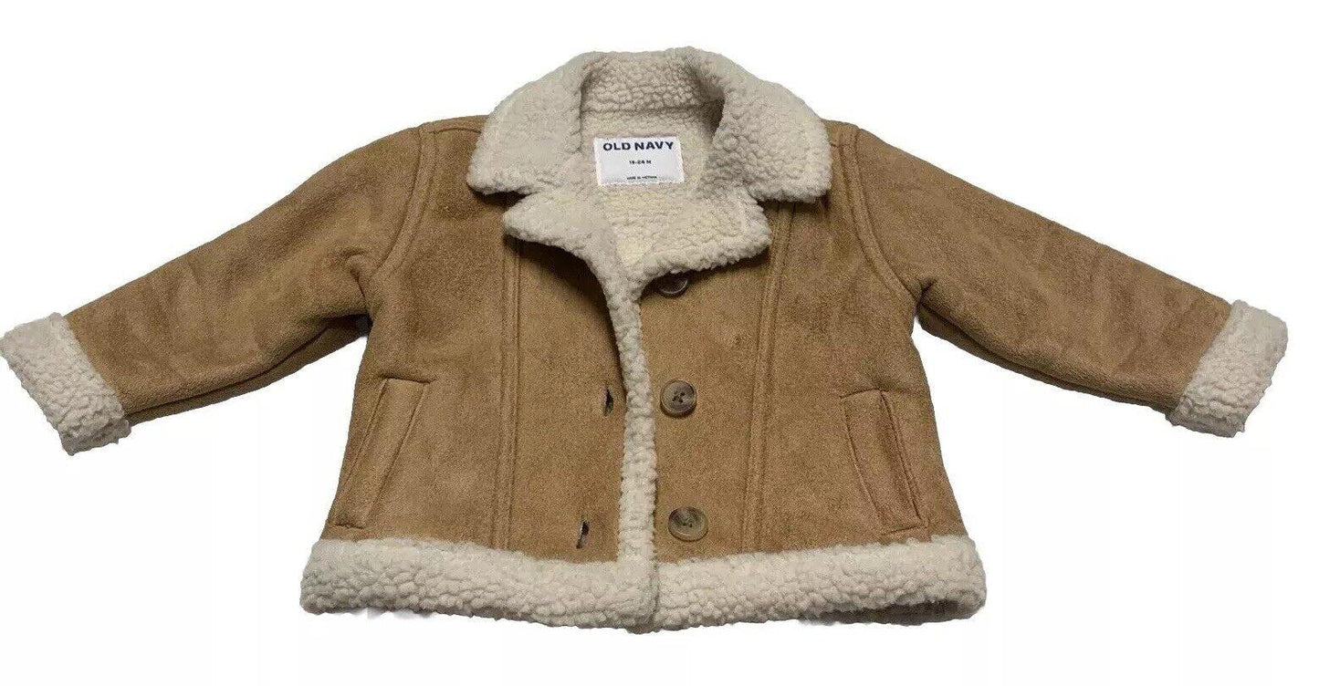Old Navy Baby Toddler Size 18-24 M Camel Faux Suede Sherpa Coat