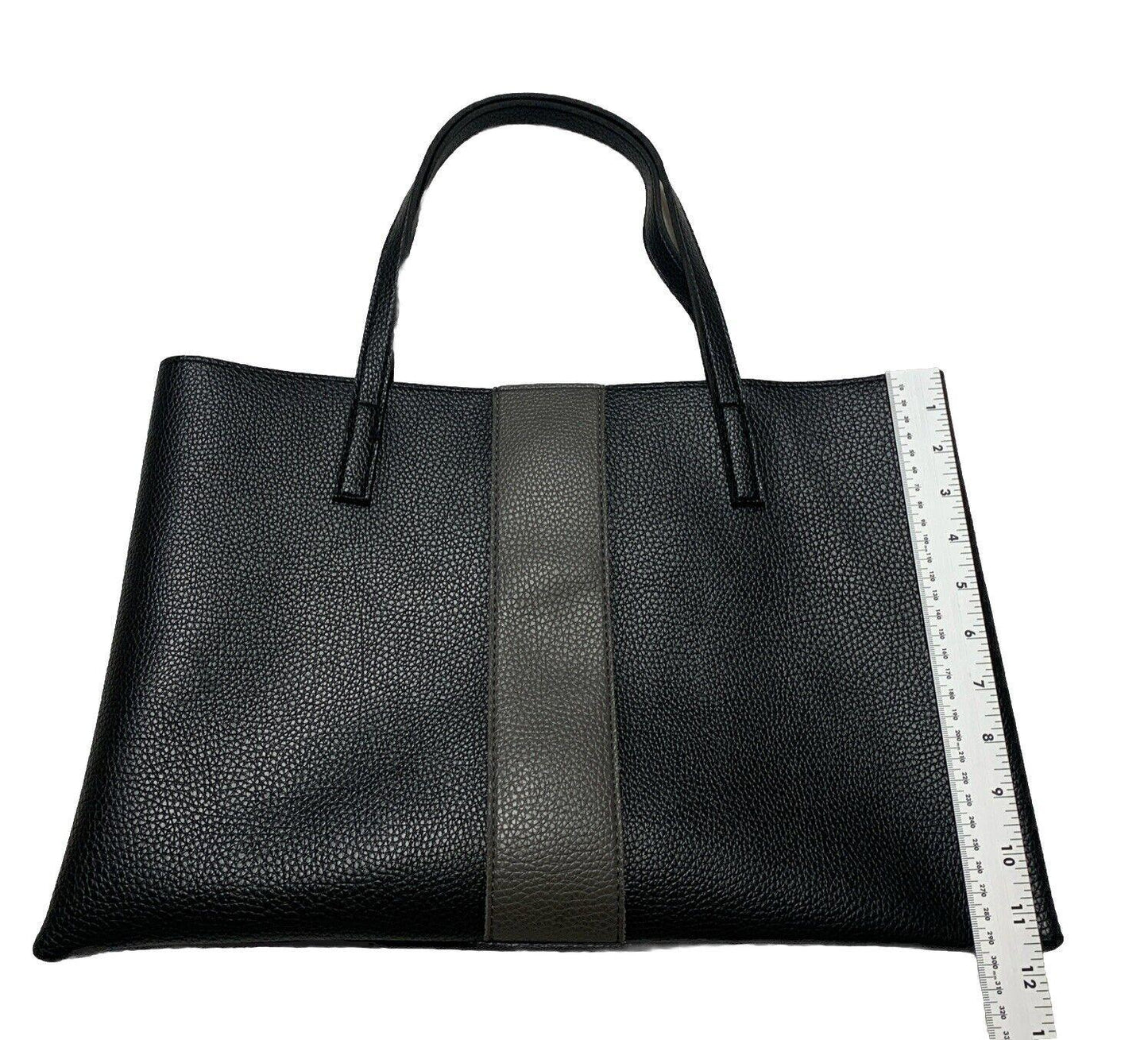 Vince Camuto Women’s Black Gray Stripe Pebbled Soft Vegan Leather Tote Bag