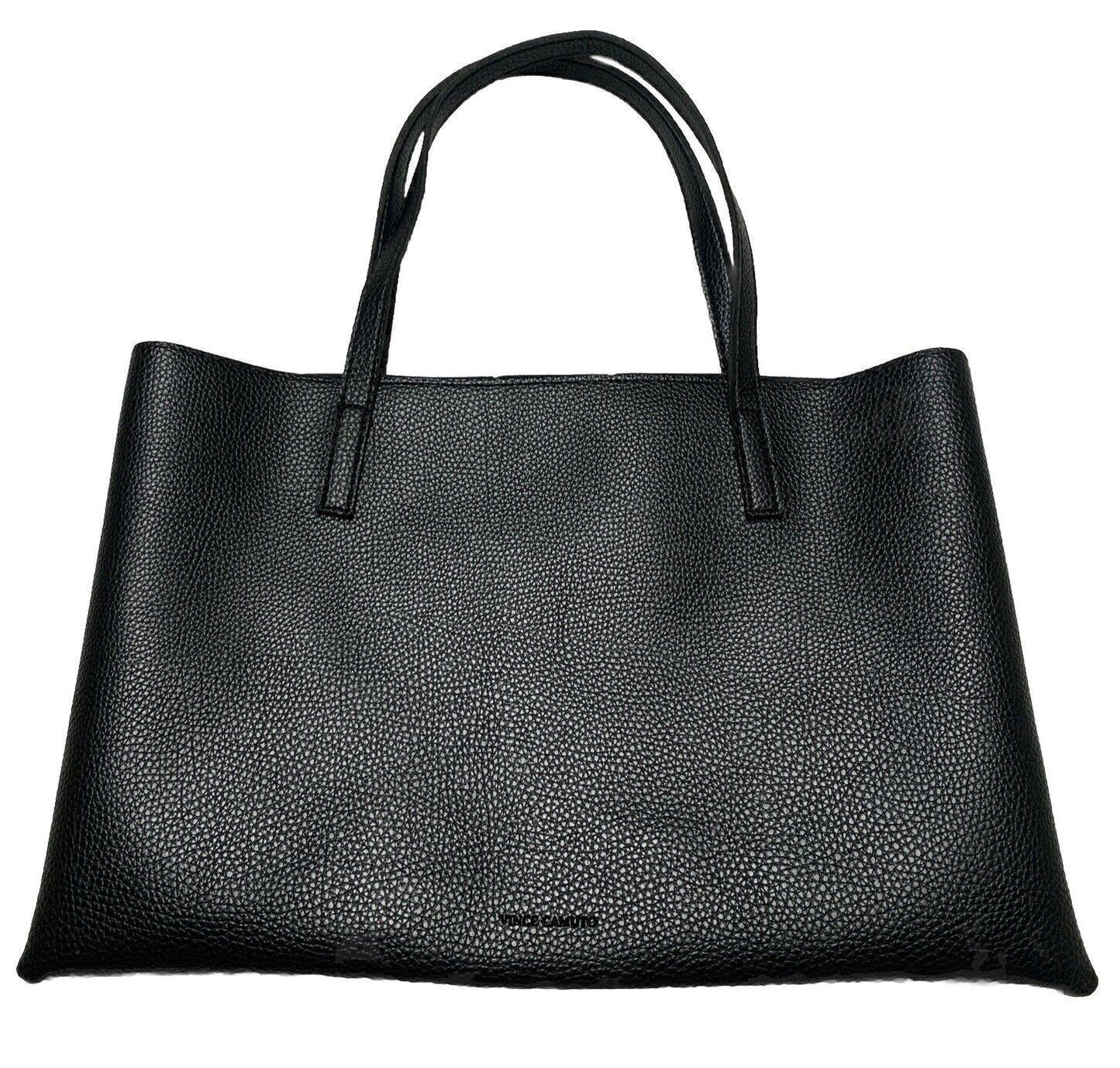 Vince Camuto Women’s Black Gray Stripe Pebbled Soft Vegan Leather Tote Bag