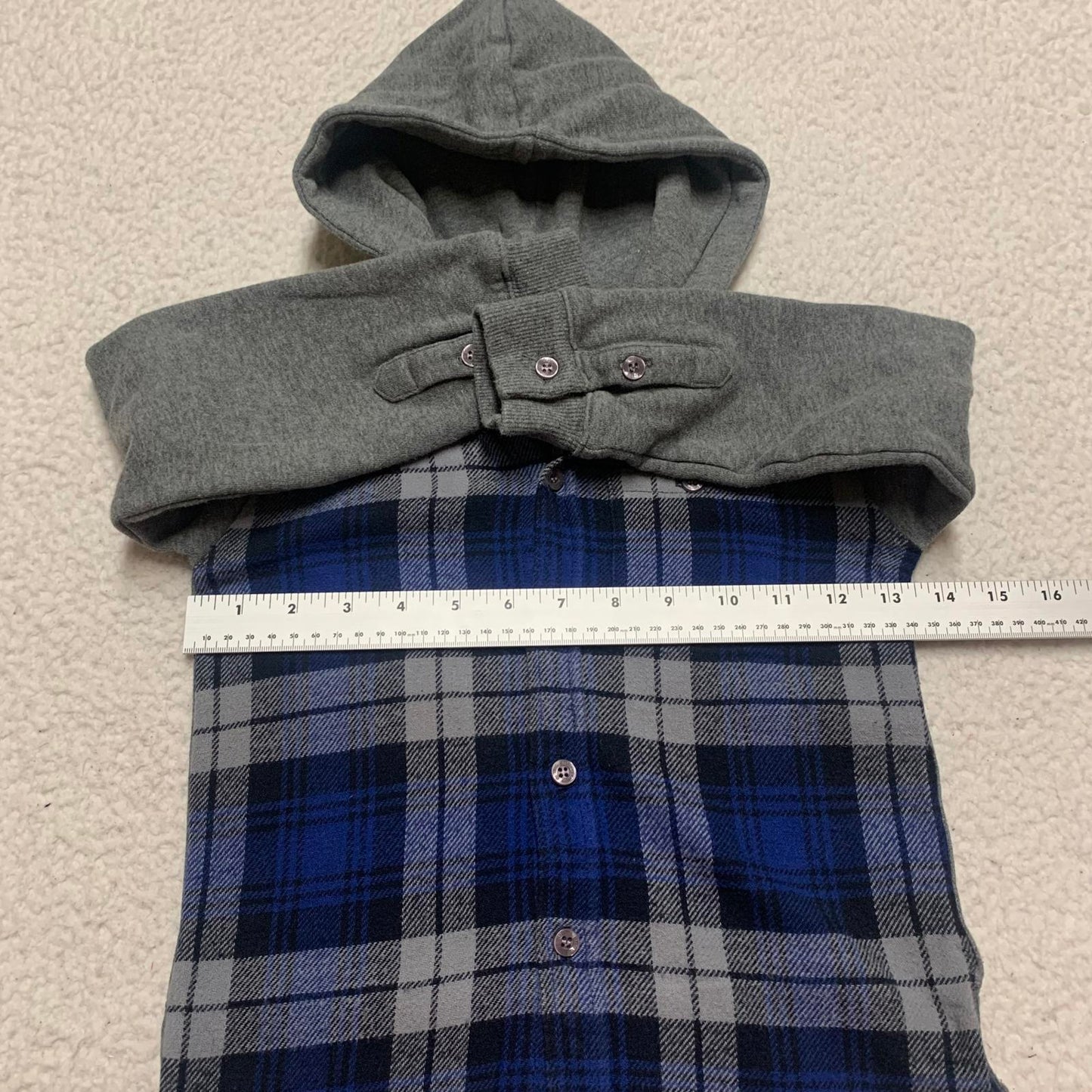 Brums Boys Size 5 Gray Blue Flannel Hooded Shirt Jacket Cotton