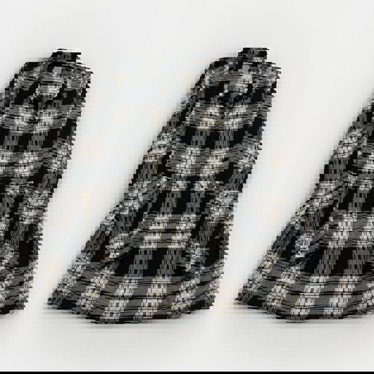 American Eagle Plaid Flannel Tunic Size Small Black White Pin Tuck Jegging Fit M