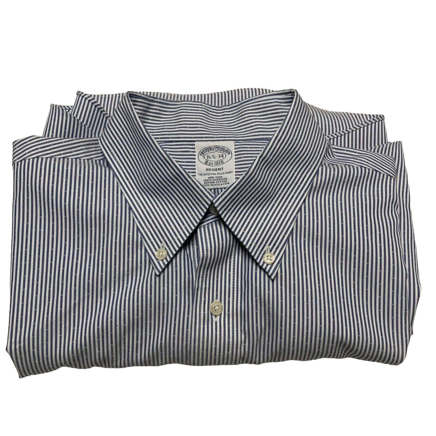 Brooks Brothers Regent Shirt Mens 16 1/2 - 34 Blue Striped Long Sleeve Non-Iron