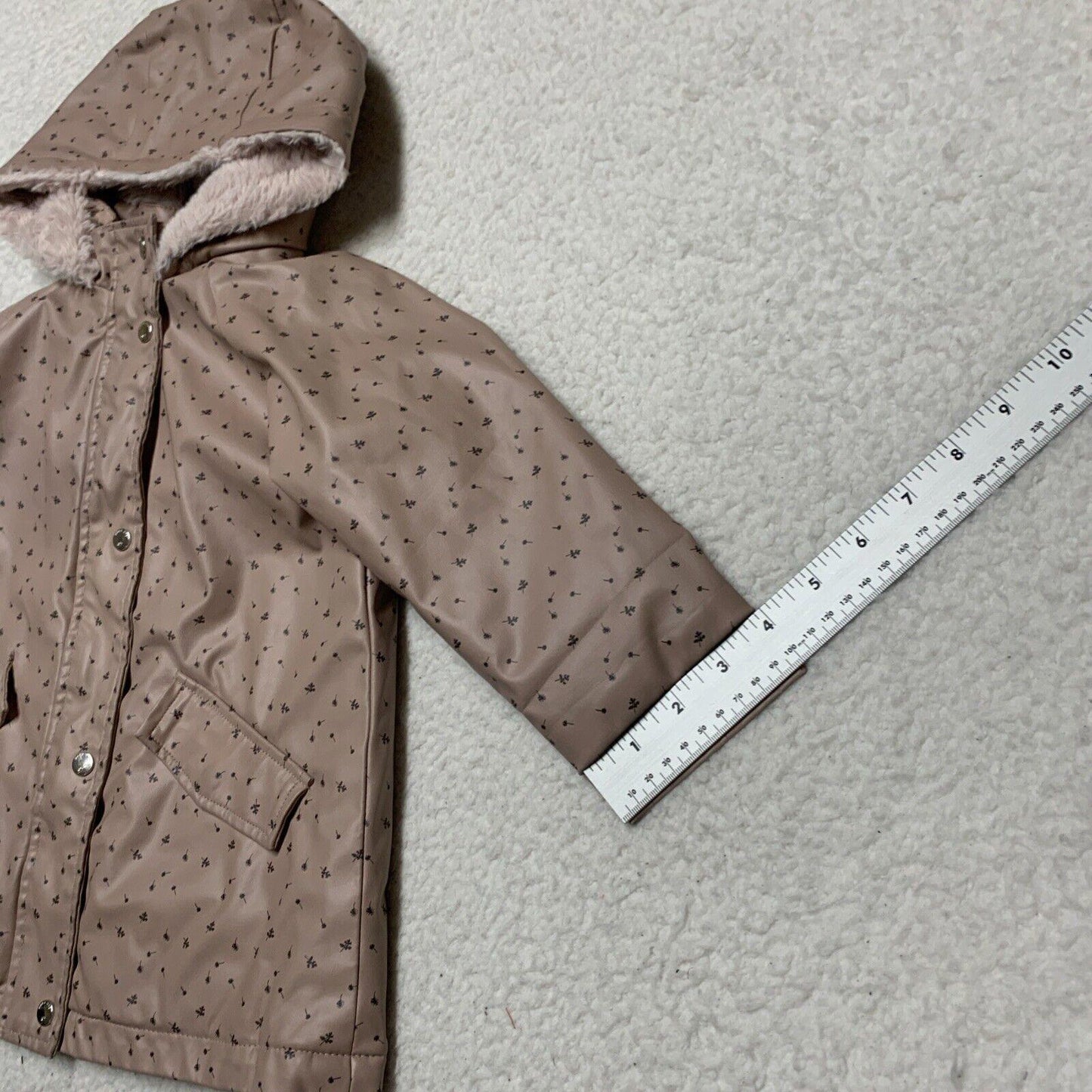 Zara Baby Girl Size 3-4 Years Pink Floral Print Fleece Lined Raincoat HoodJacket