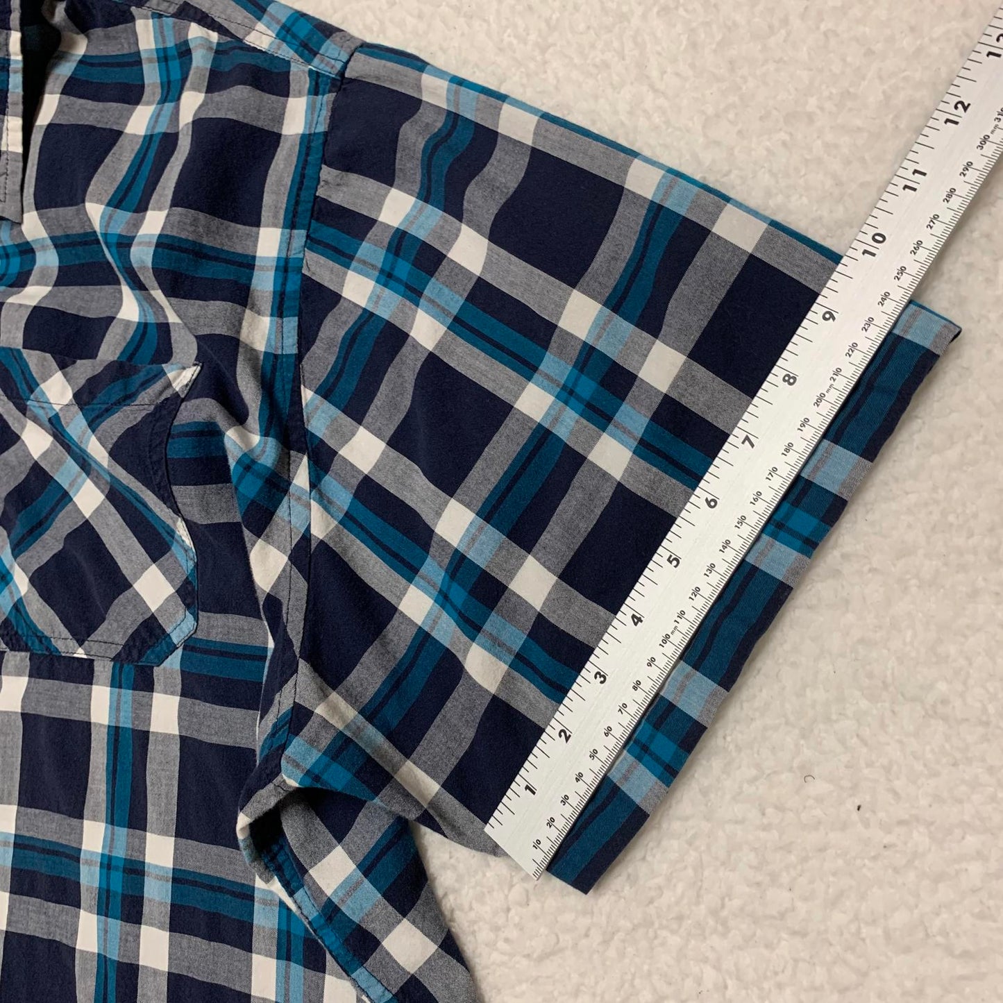 Basic Editions Men's 3XL Blue Plaid Short Sleeve Button Shirt
