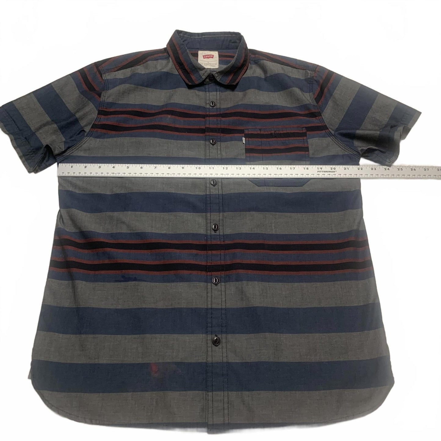 Levis Mens Size Large Blue Gray Striped Short Sleeve Shirt
