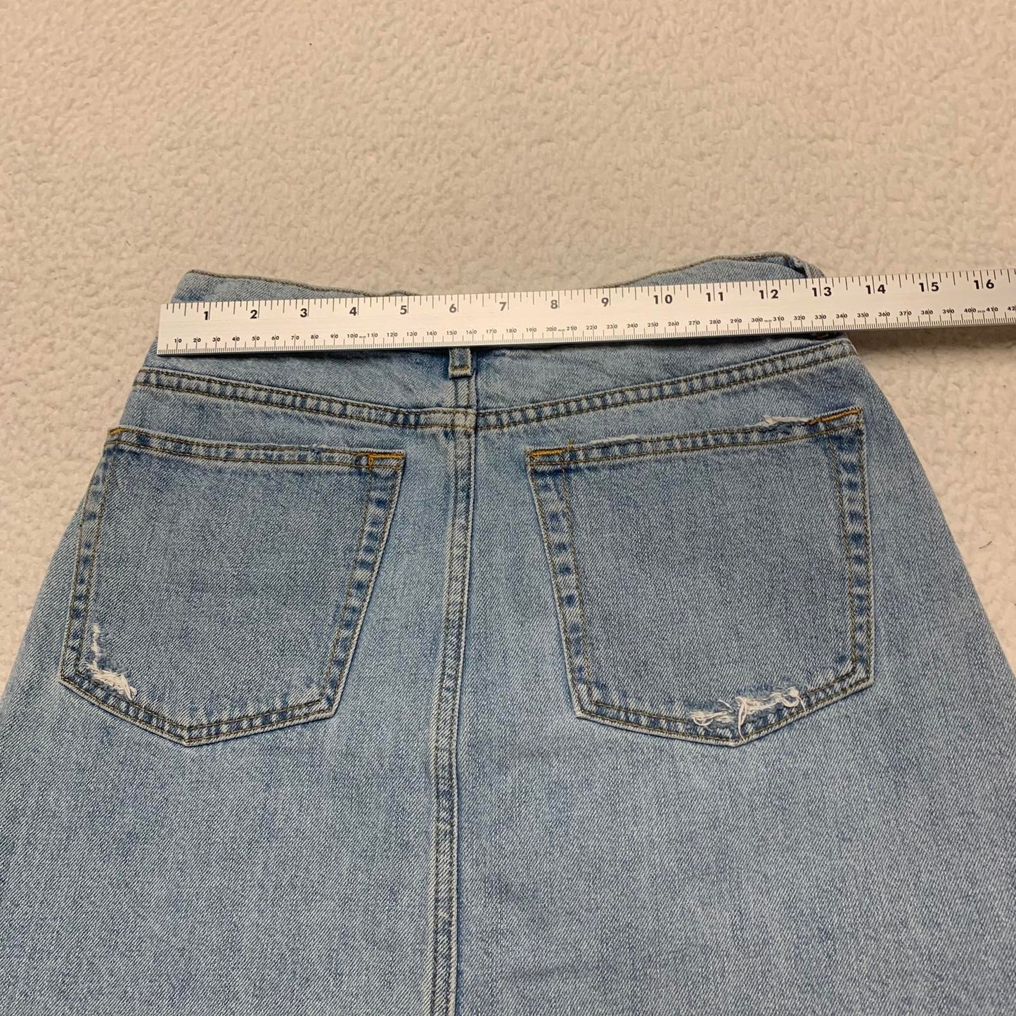 Zara Women's Size M Blue Distressed light wash Denim Skirt Pearl Bead Details