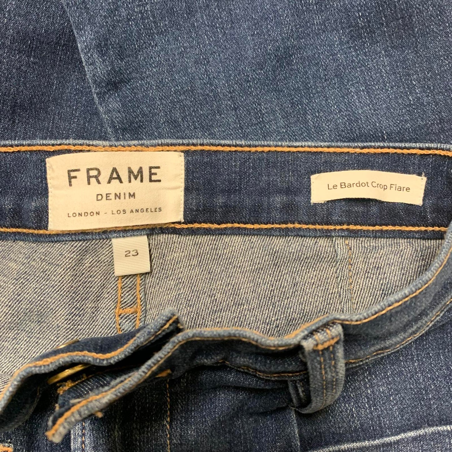 FRAME Le Bardot Crop Flare Jeans Womens Sz 23 Blue W24x26.5 USA