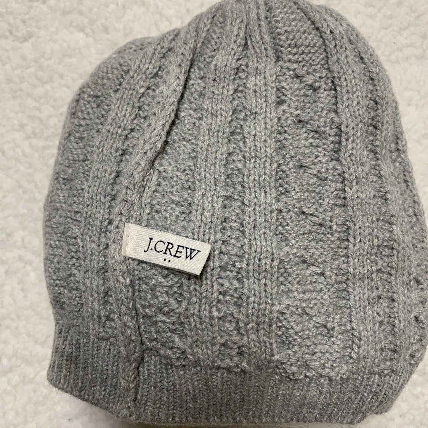 J Crew Cable Knit Winter Hat Gray Beanie Bone White Pom Pom