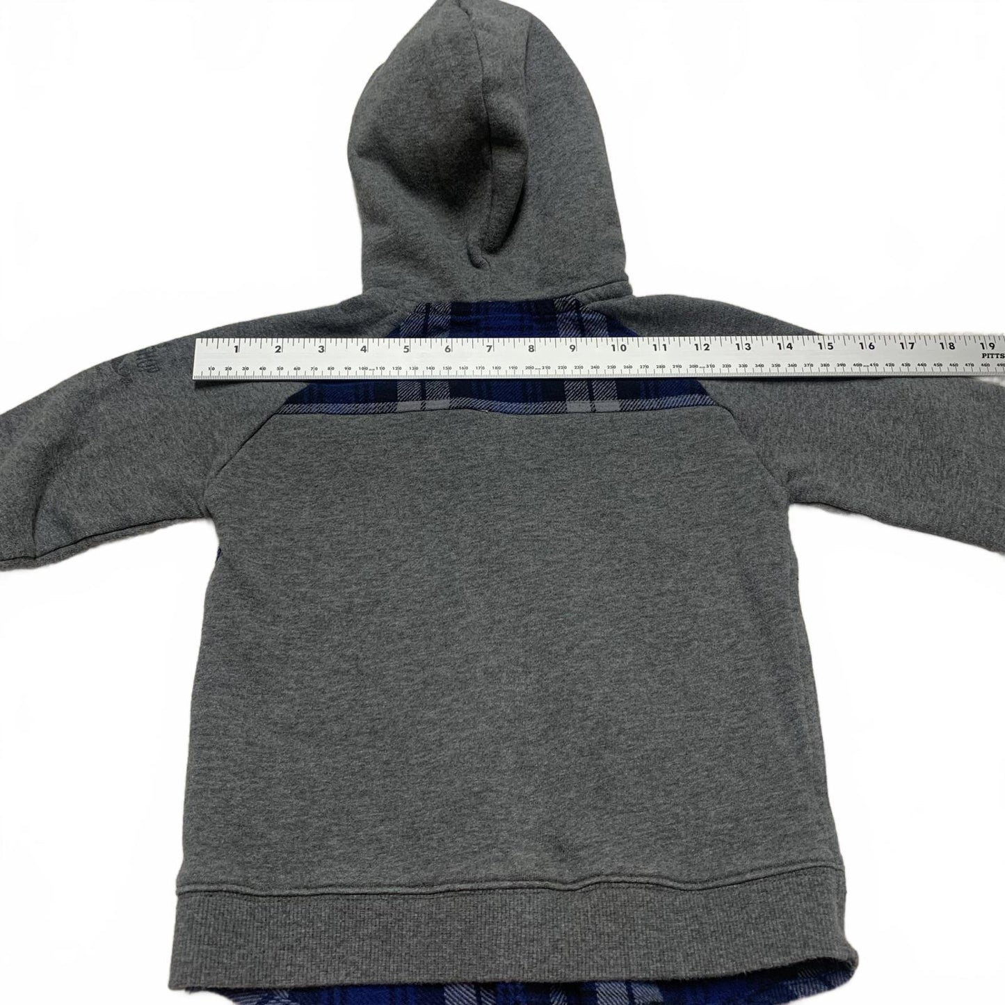 Brums Boys Size 5 Gray Blue Flannel Hooded Shirt Jacket Cotton