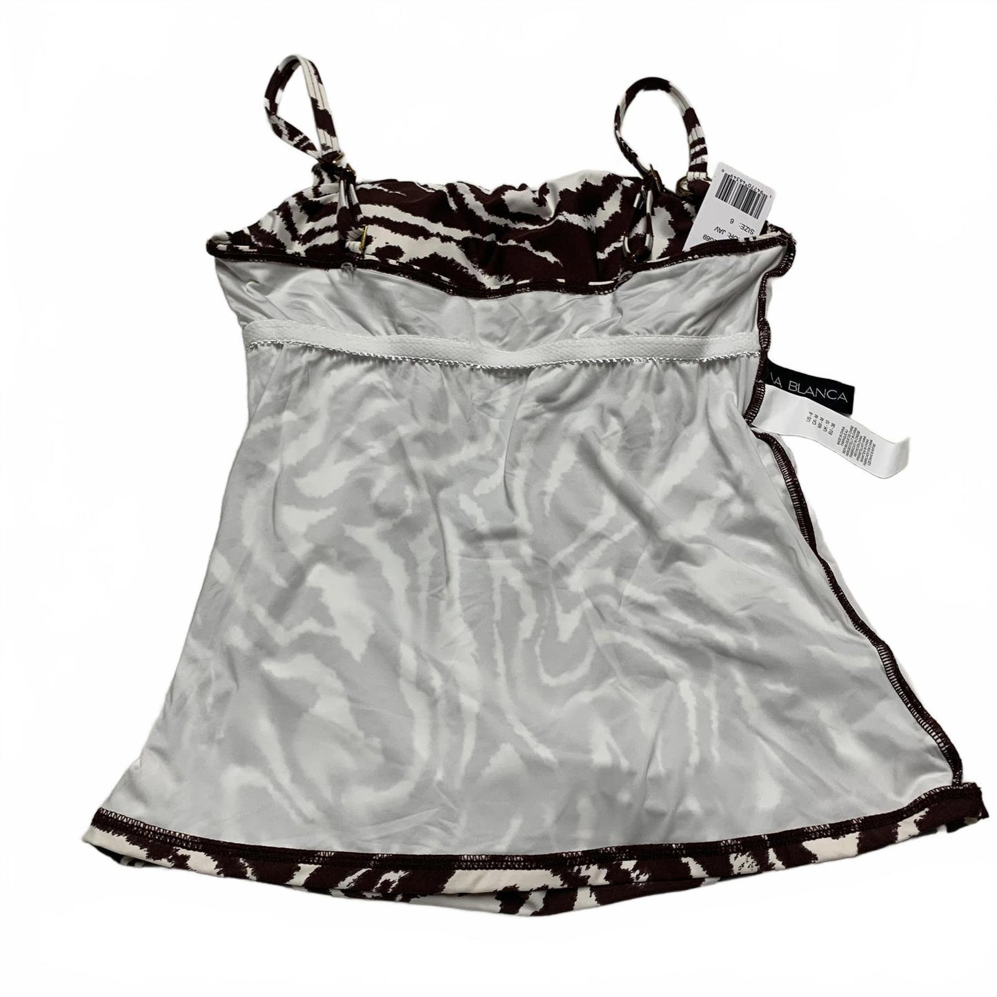 La Blanca Women's Sz 6 Zebra Brown Tan Print Tankini Top Built in Bra Support