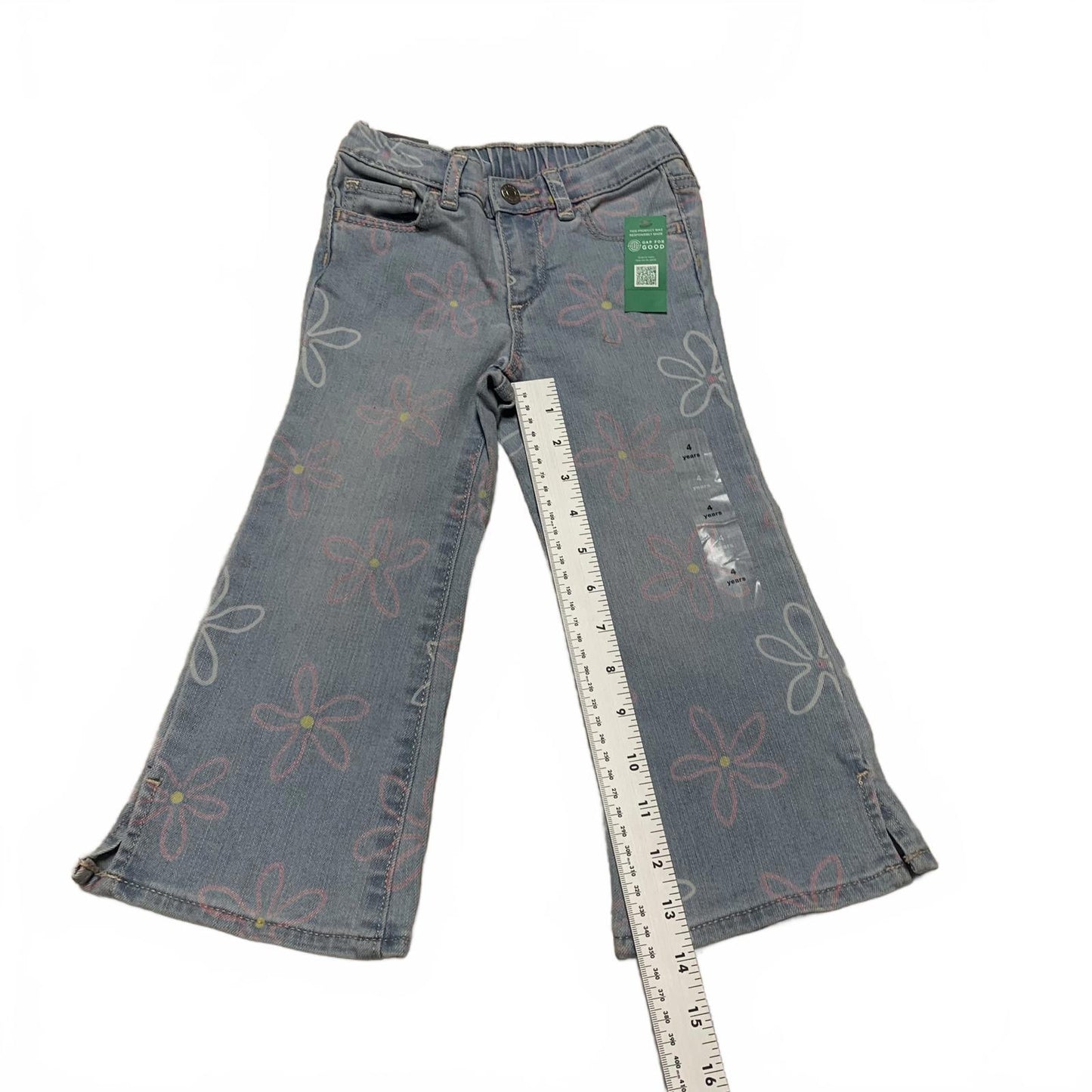 Gap Girls Size 4 yrs light blue Floral Print Denim Jeans elastic waist