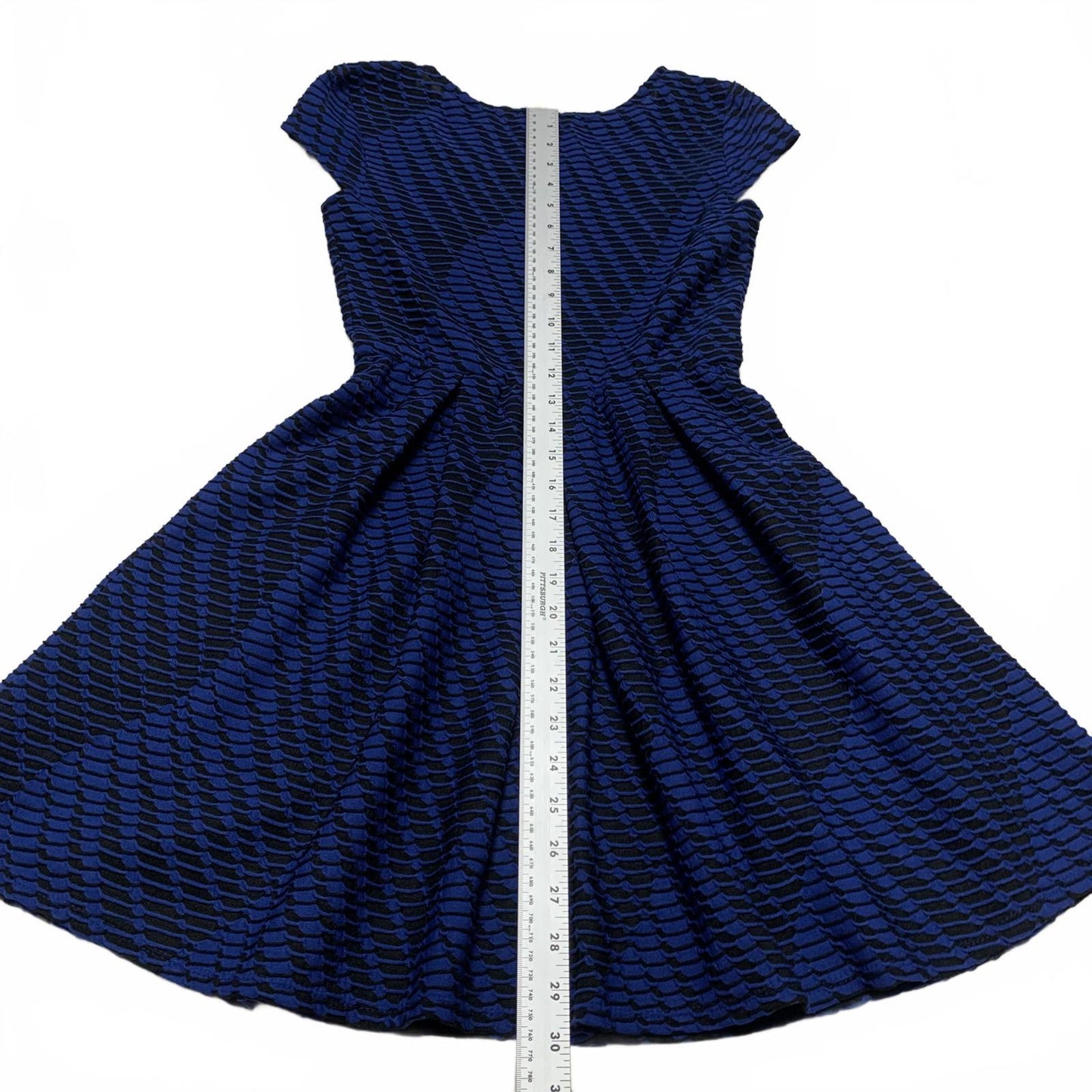 IZ Byer Women's Size XSmall Blue Black Textured Fit A cut Dress XS