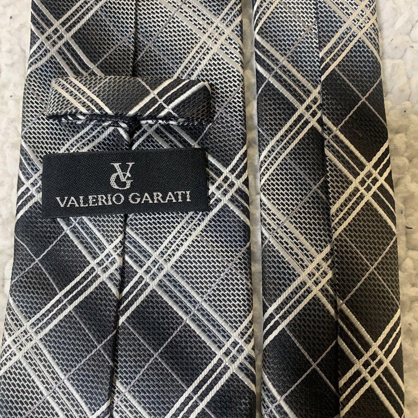 Valerio Garati Men's Tie Gray Black White Plaid Neck Tie Classic