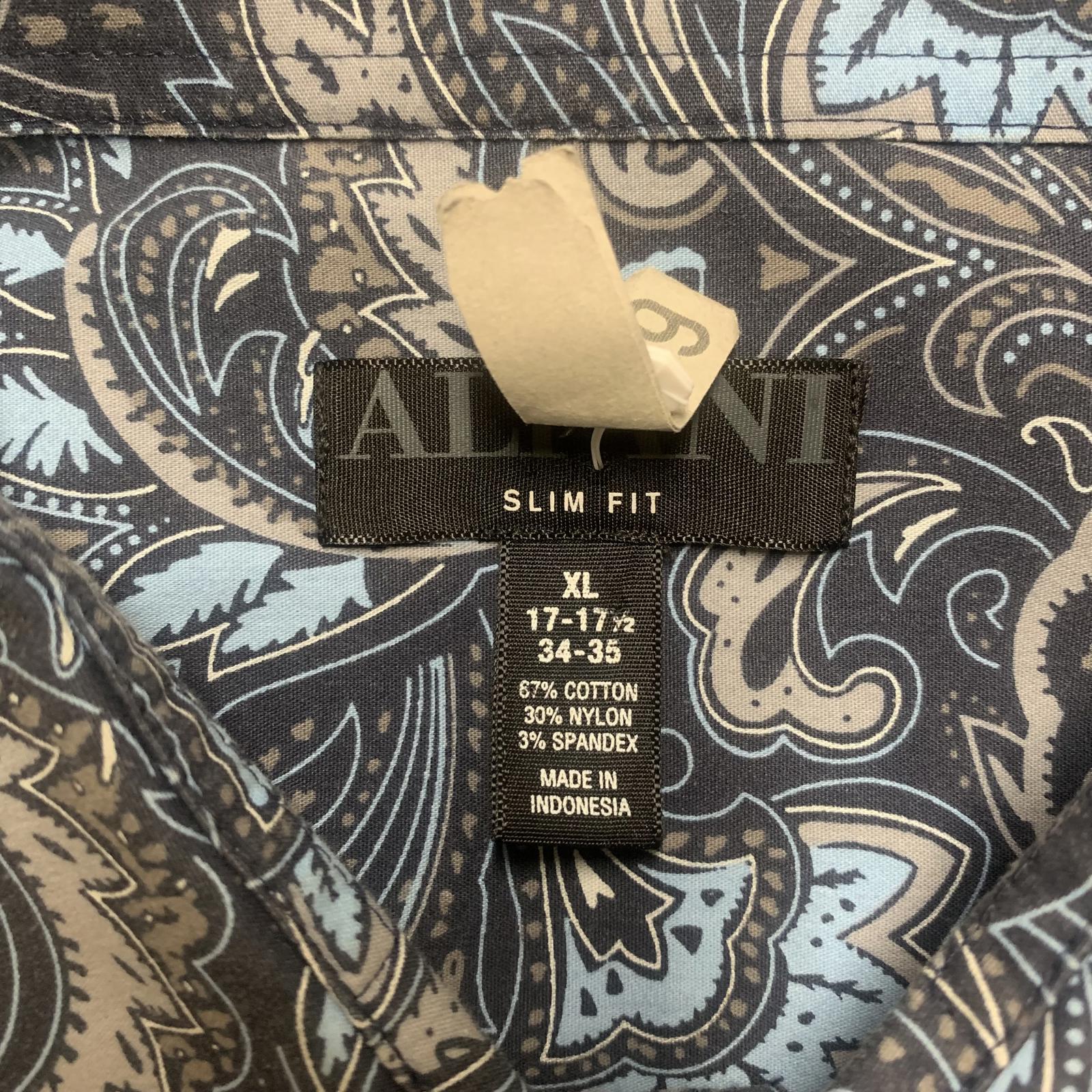 Camisa Alfani de manga larga con botones y estampado paisley azul para hombre, talla XL (17,5)