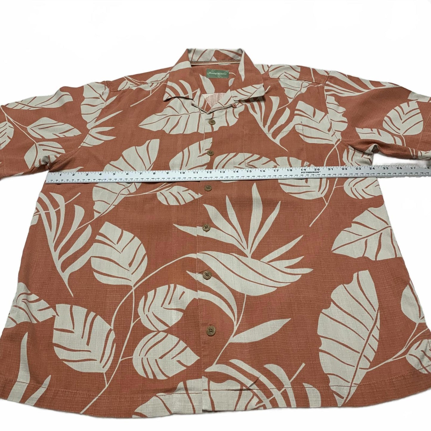 Tommy Bahama Mens Sz L Tropical Leaf Print  Shirt Silk Vacation Ready