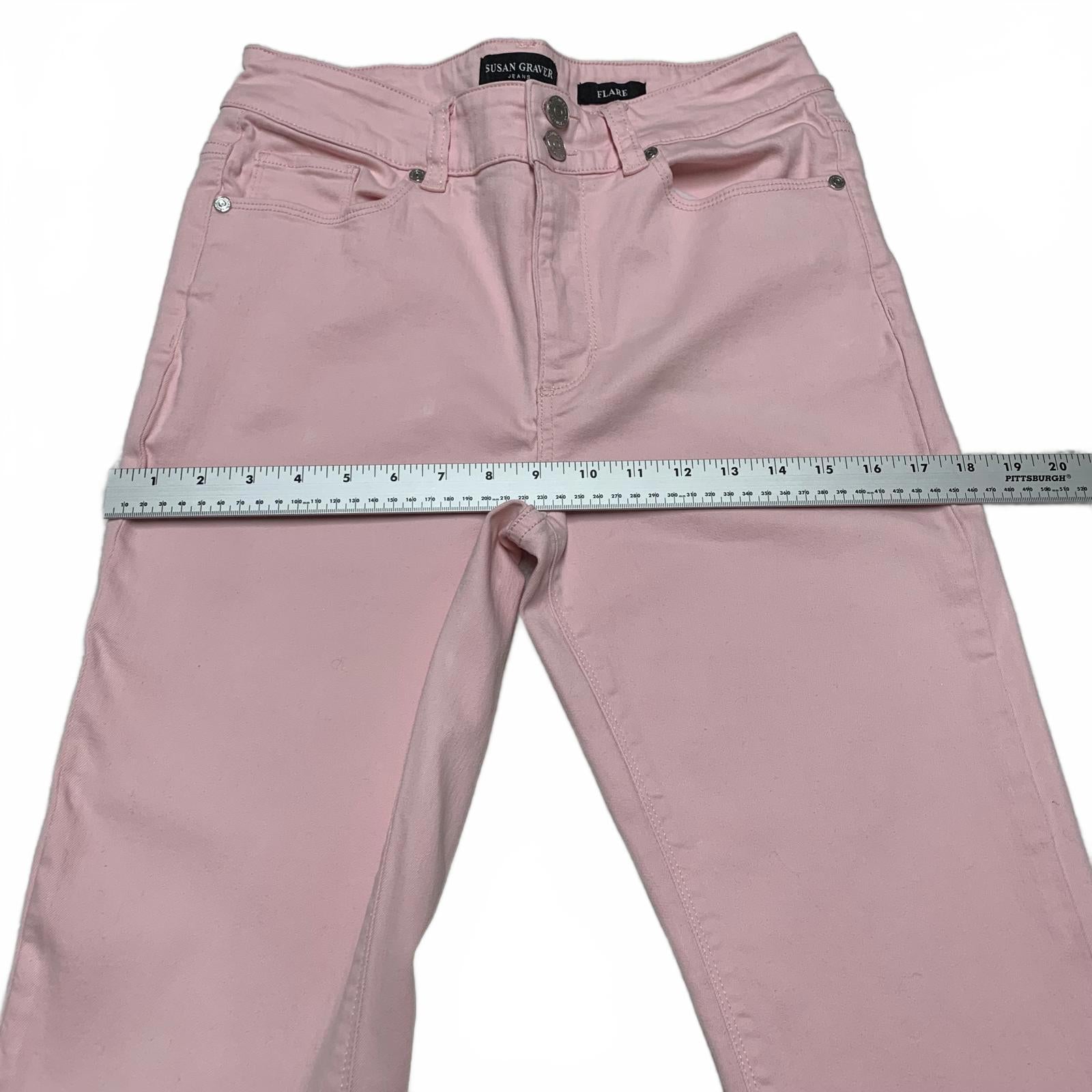 Vaqueros acampanados suaves de mezclilla rosa de Susan Graver para mujer, talla 10, 29,5 x 23 L (talla real)