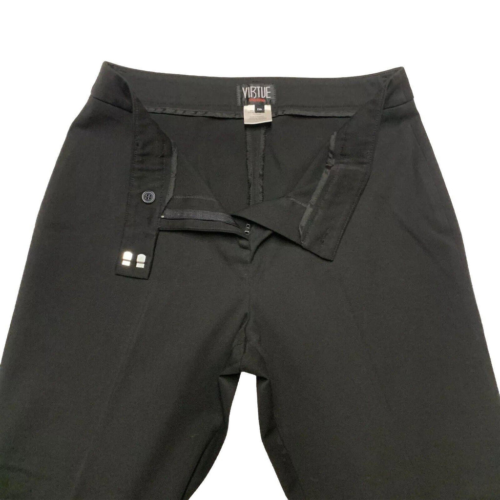Pantalones de vestir negros Virtue para mujer, talla 12, con trabillas para cinturón y pierna ancha