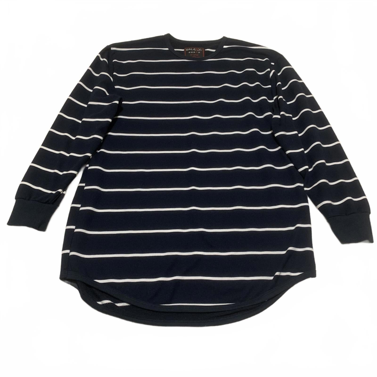 Camisa Galaxy de manga larga a rayas blancas y azul marino para mujer, talla XXL