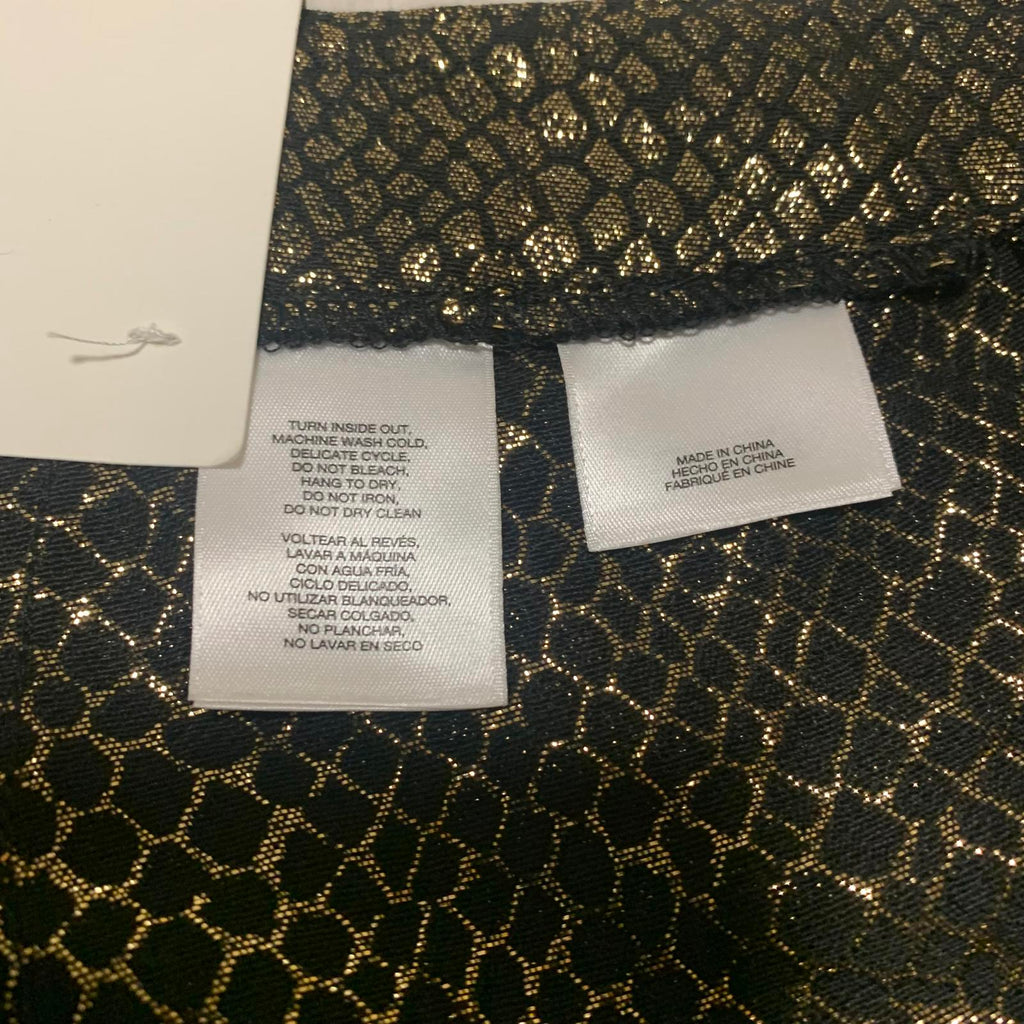 Pantalones Anne Klein para mujer, talla 8, con estampado de piel de serpiente en negro y dorado metalizado