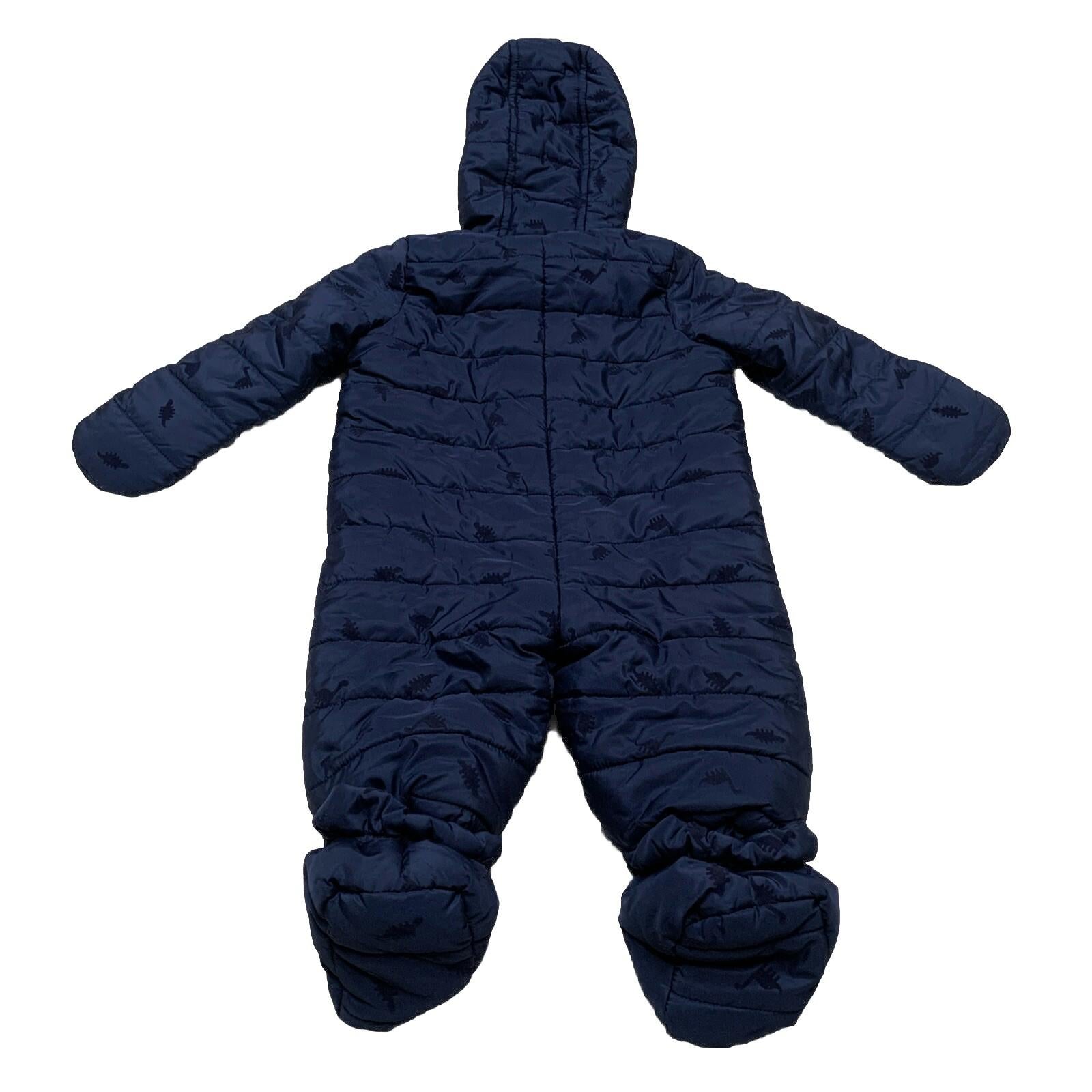First Impressions Baby Boy Size 6-9M Navy Blue Snow Suit Coat Dinosaur Print