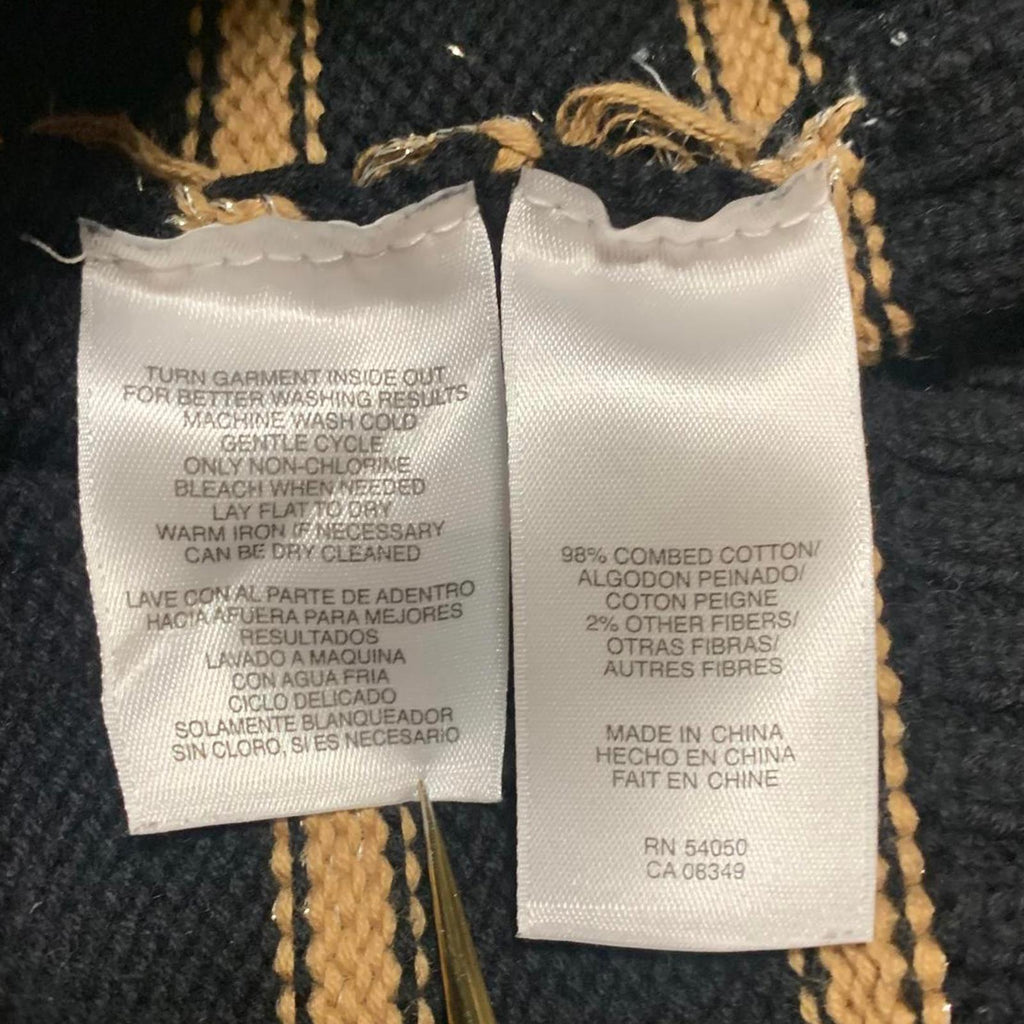 Suéter de rayas beige y negro con mangas con puños de Jones New York para mujer, talla pequeña M