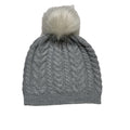 Gorro de invierno de punto trenzado J Crew, gorro gris, pompón blanco hueso