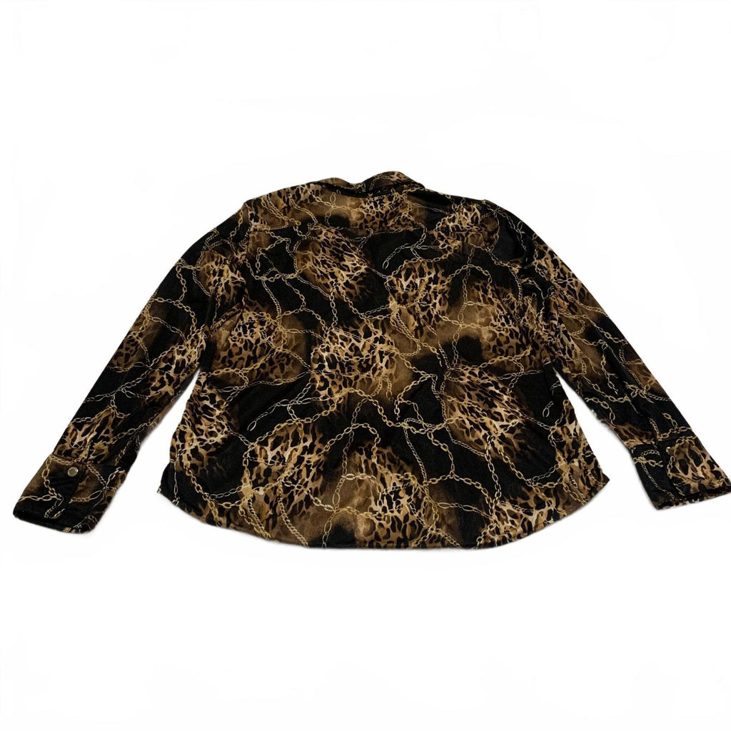 Blusa de manga larga negra y dorada con estampado de leopardo para mujer, talla XXL, de Miss Tina Knowles