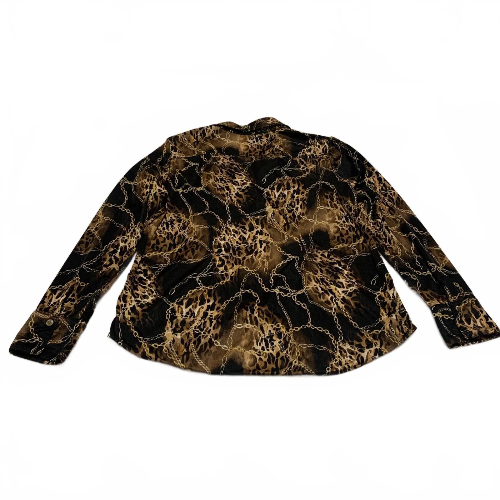 Blusa de manga larga negra y dorada con estampado de leopardo para mujer, talla XXL, de Miss Tina Knowles