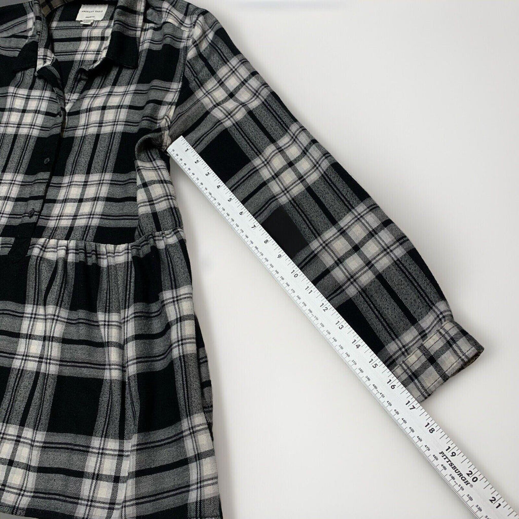 Túnica de franela a cuadros American Eagle, talla pequeña, negra, blanca, con pinzas, jegging, talla M