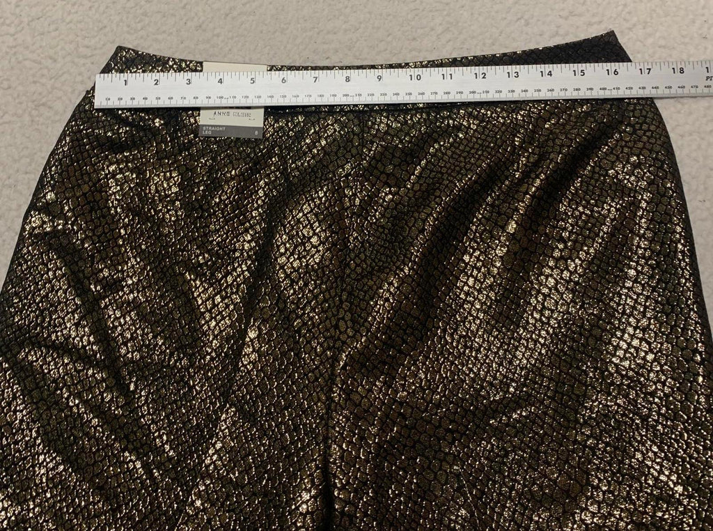 Pantalones Anne Klein para mujer, talla 8, con estampado de piel de serpiente en negro y dorado metalizado