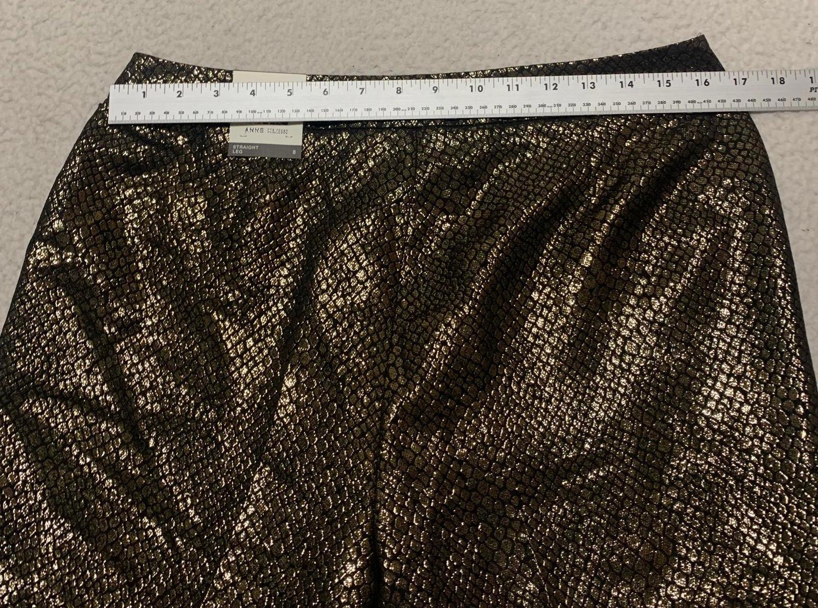 Pantalones Anne Klein para mujer, talla 8, con estampado de piel de serpiente en negro y dorado metalizado