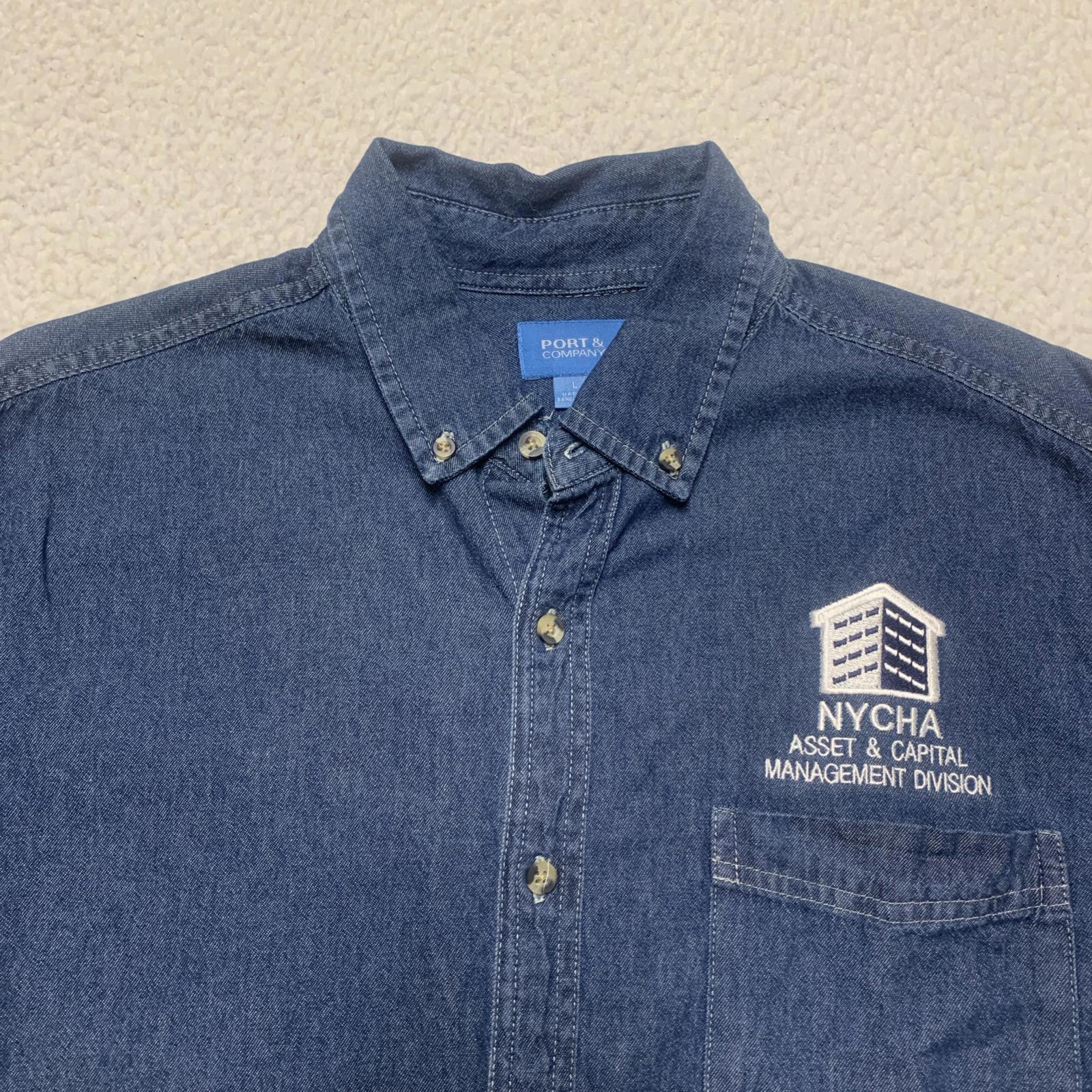 Camisa de trabajo azul vaquero talla L para hombre de Port &amp; Company, uniforme NYCHA Utility Core