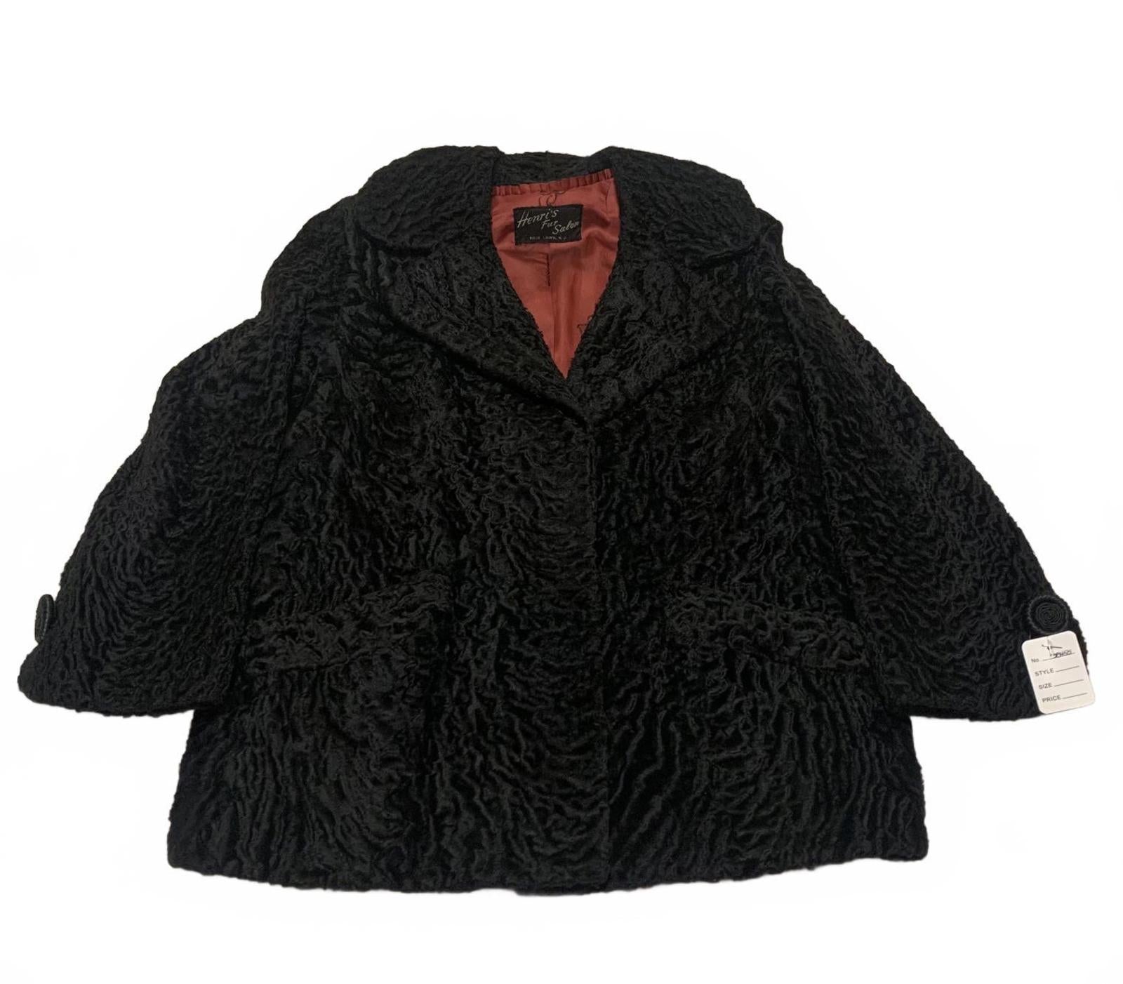 Abrigo de piel de visón de cordero persa vintage de los años 40 y 60, Henri's Fur Salon Fair Lawn, NJ