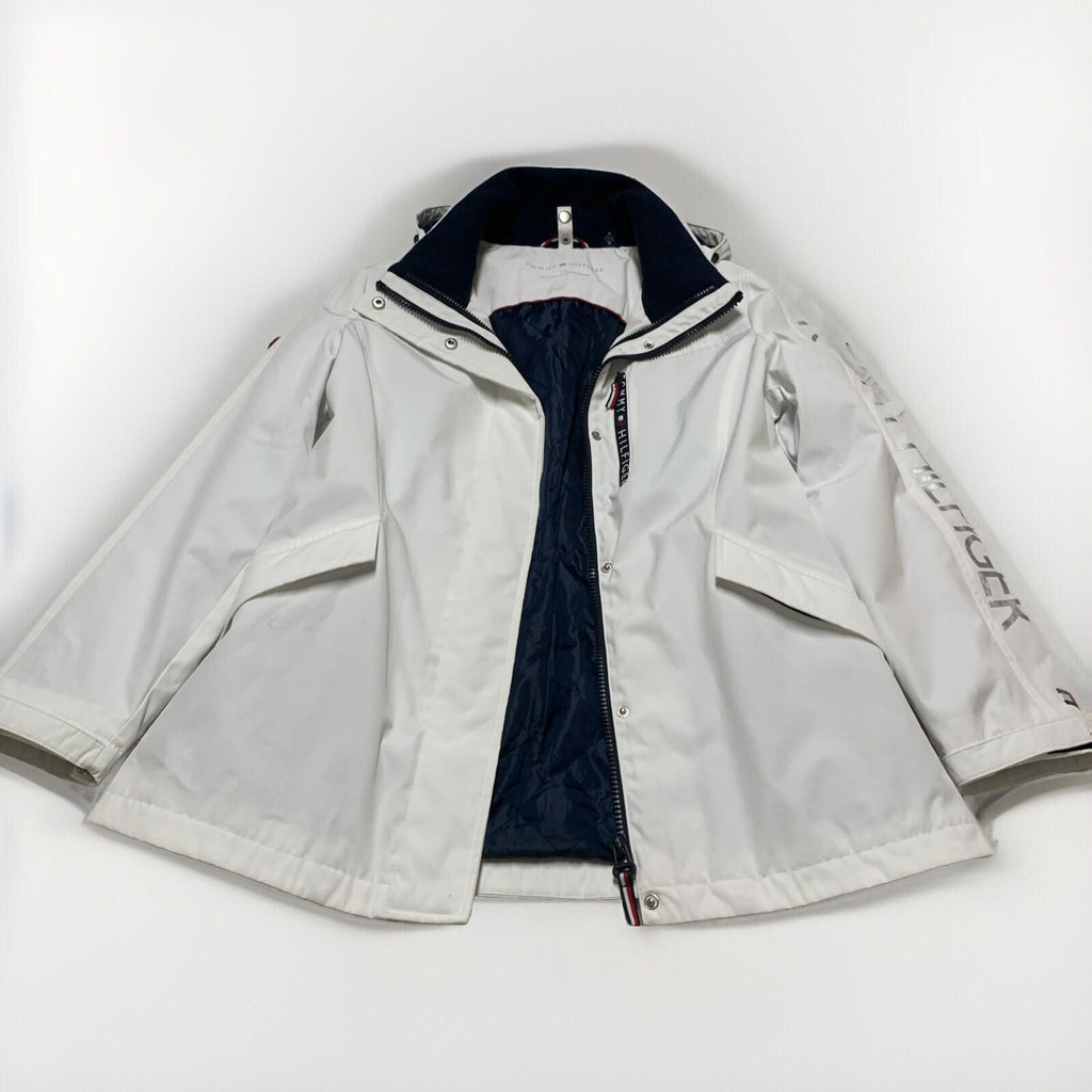 Tommy Hilfiger Women's Medium White Weather Systems Hood Jacket Rain Coat