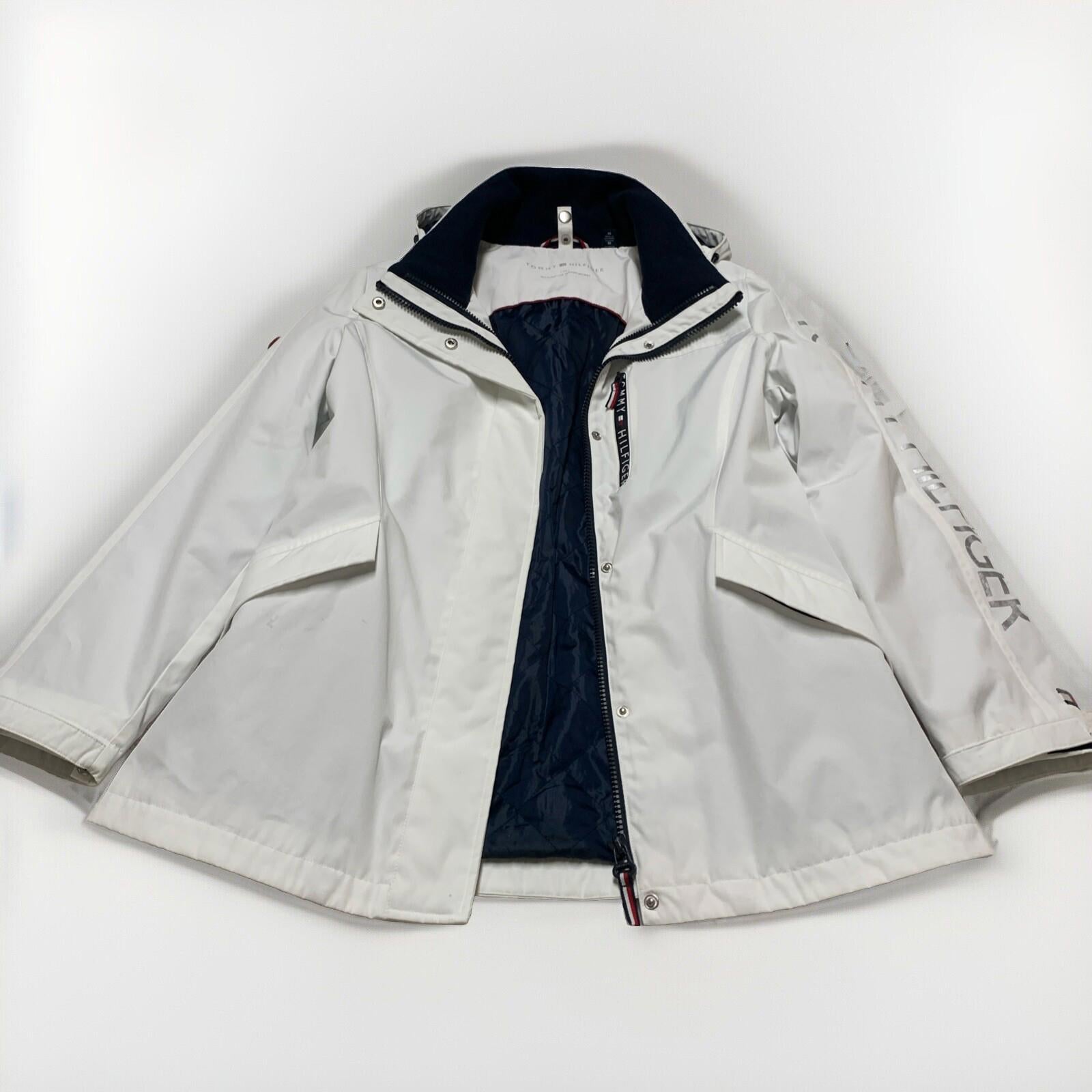 Tommy Hilfiger Women's Medium White Weather Systems Hood Jacket Rain Coat