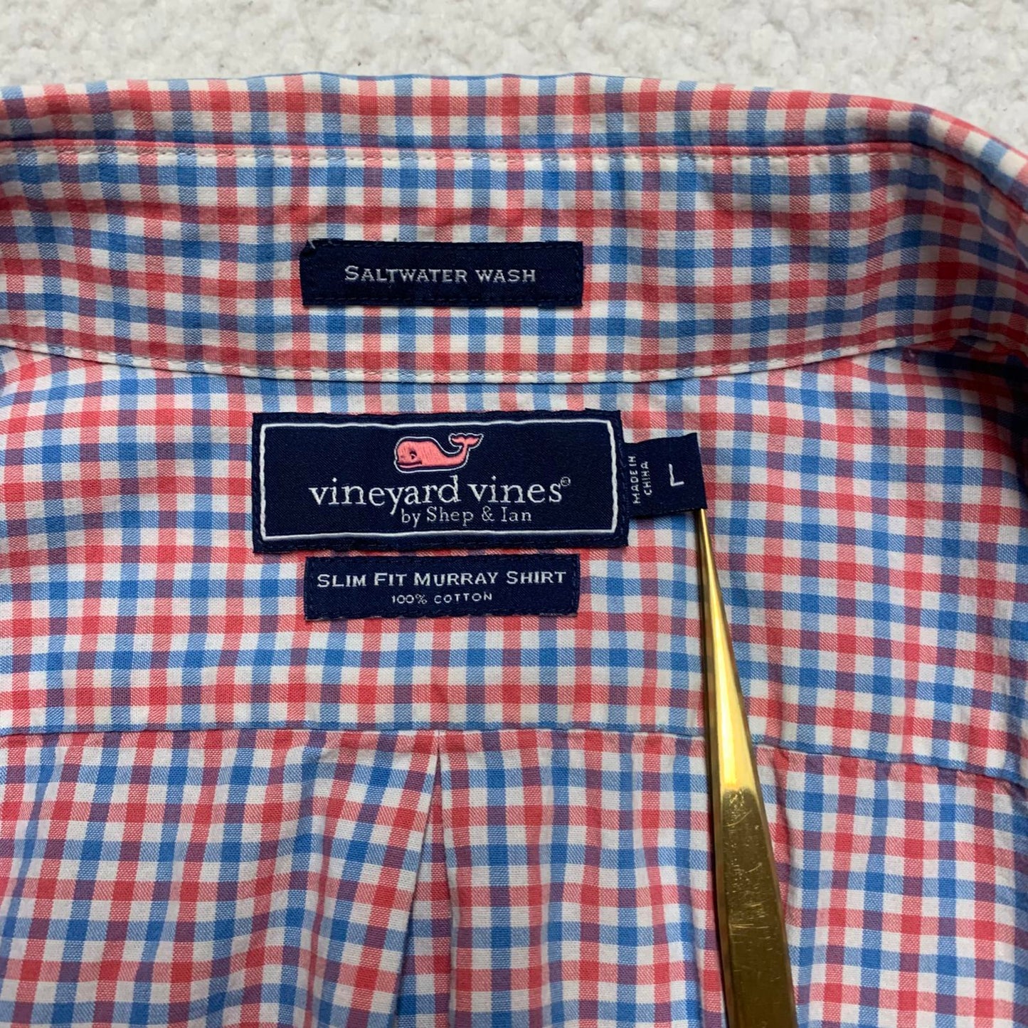 Vineyard Vines Men’s Large Red Blue Check Slim Fit Murray Button Shirt