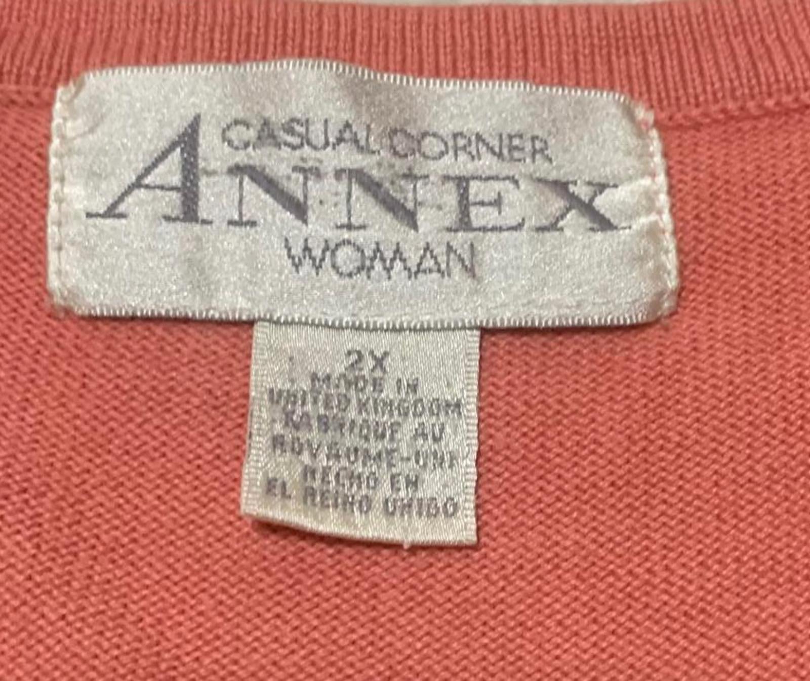 Chaleco tipo suéter sin mangas coral Vintage Annex Casual Corner para mujer, talla 2XL, talla 2X