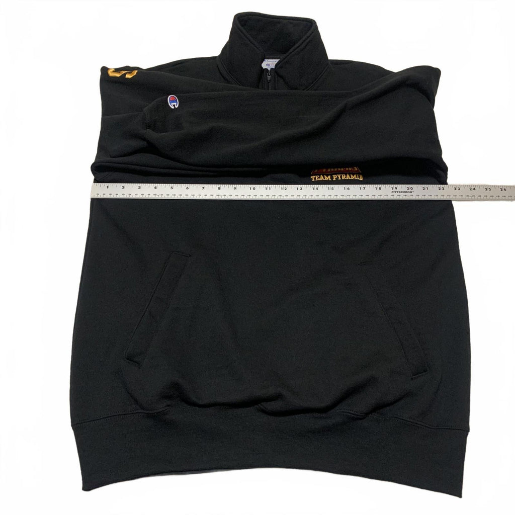 Sudadera Champion Eco Authentic Team Pyramid para hombre, color negro, con cremallera de un cuarto, talla L