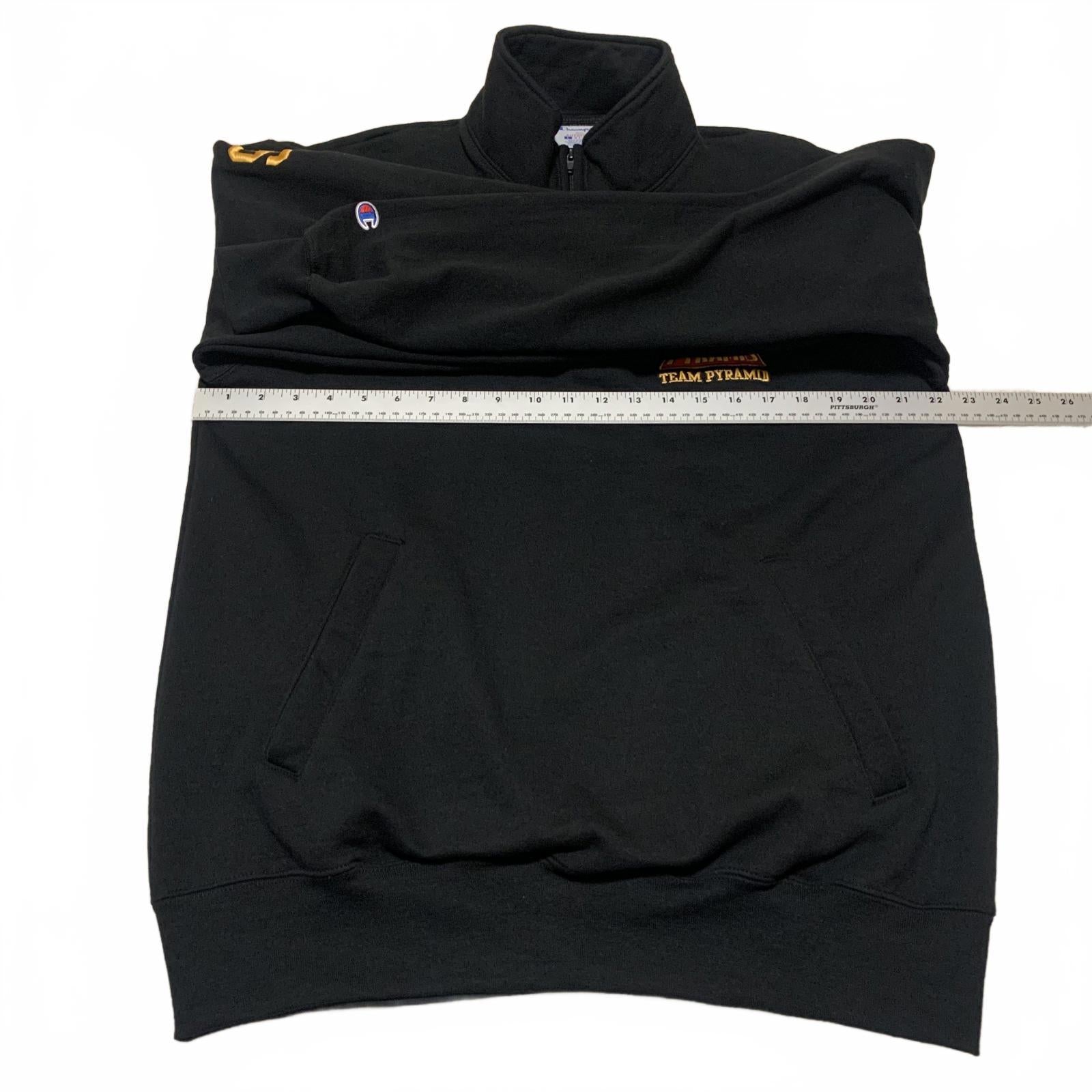 Sudadera Champion Eco Authentic Team Pyramid para hombre, color negro, con cremallera de un cuarto, talla L