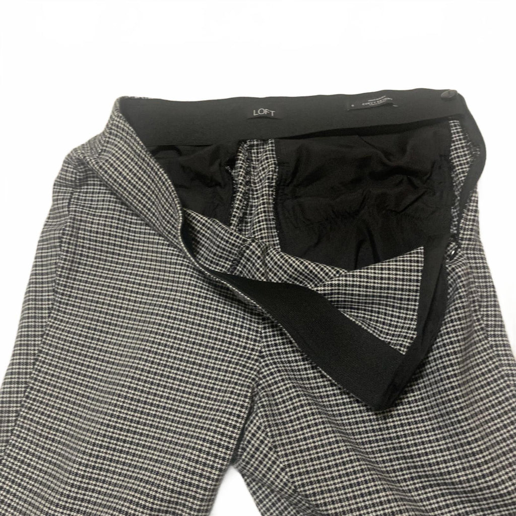 Pantalones de vestir LOFT para mujer, talla 8, estampado a cuadros blanco y negro, ajustados y con curvas